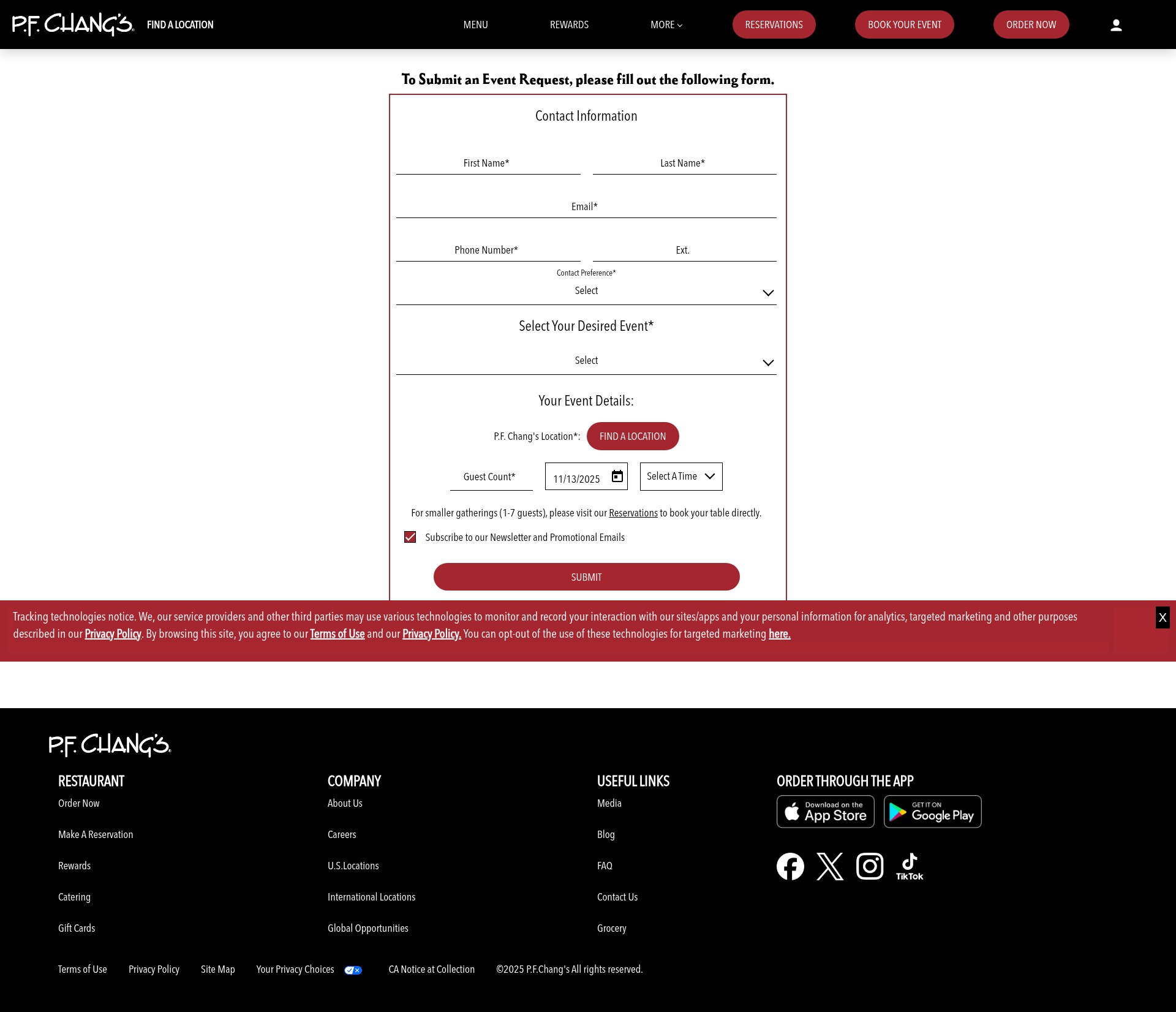 Screenshot of www.pfchangs.com