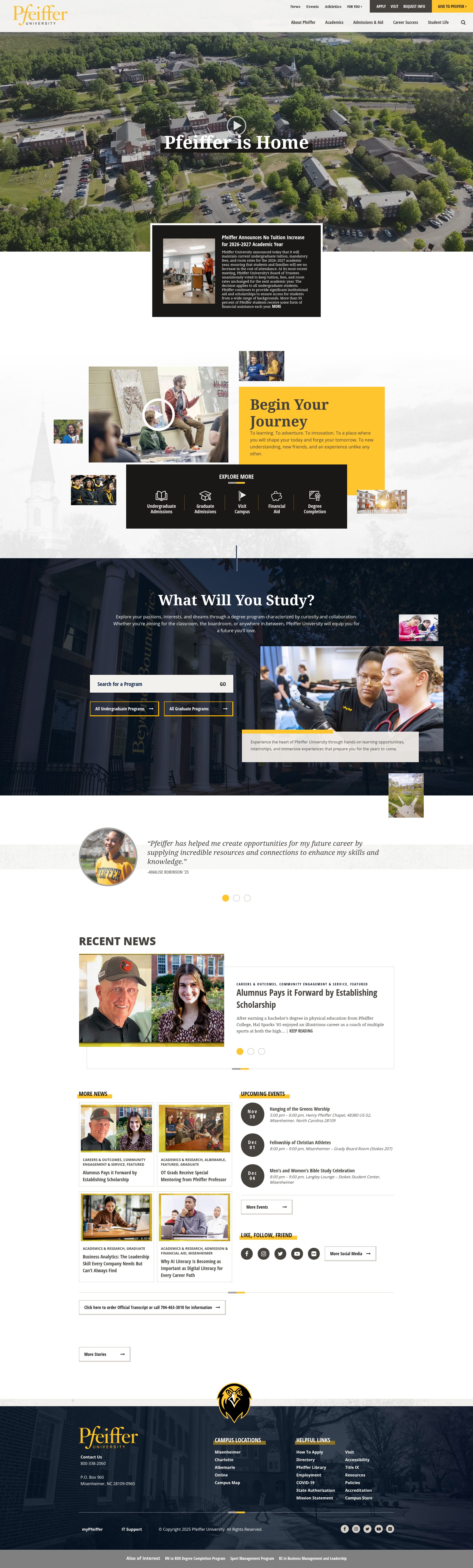 Screenshot of www.pfeiffer.edu