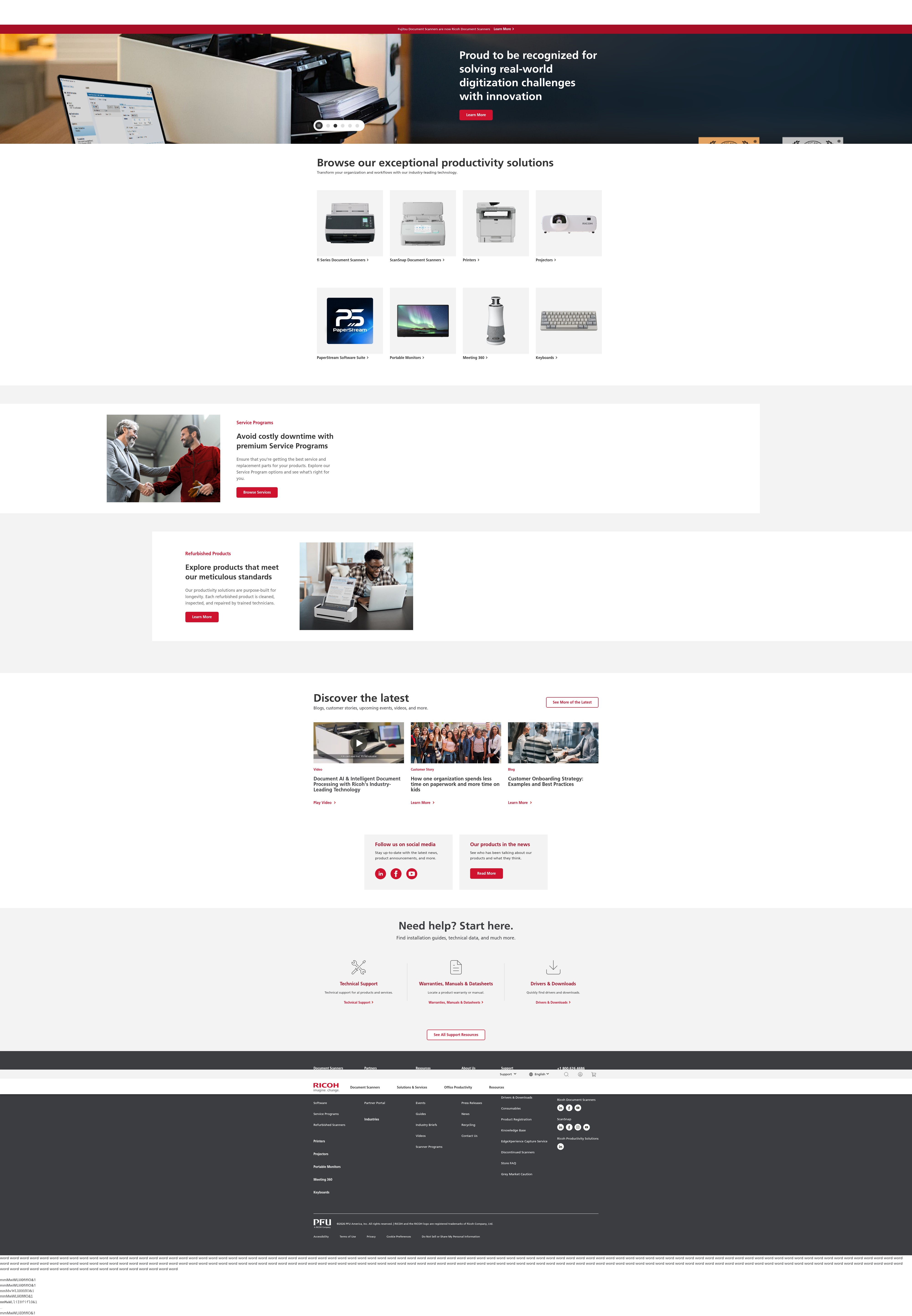 Screenshot of www.pfu-us.ricoh.com