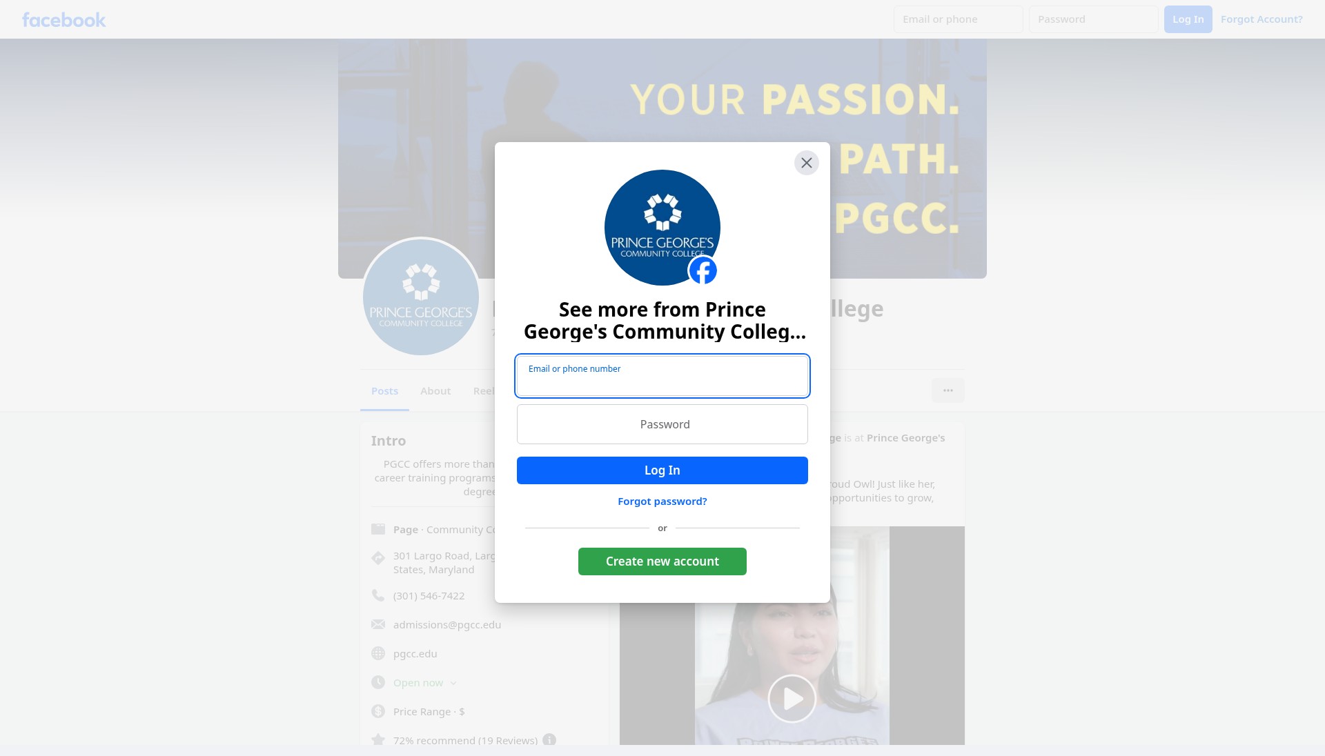 Screenshot of www.pgcc.edu