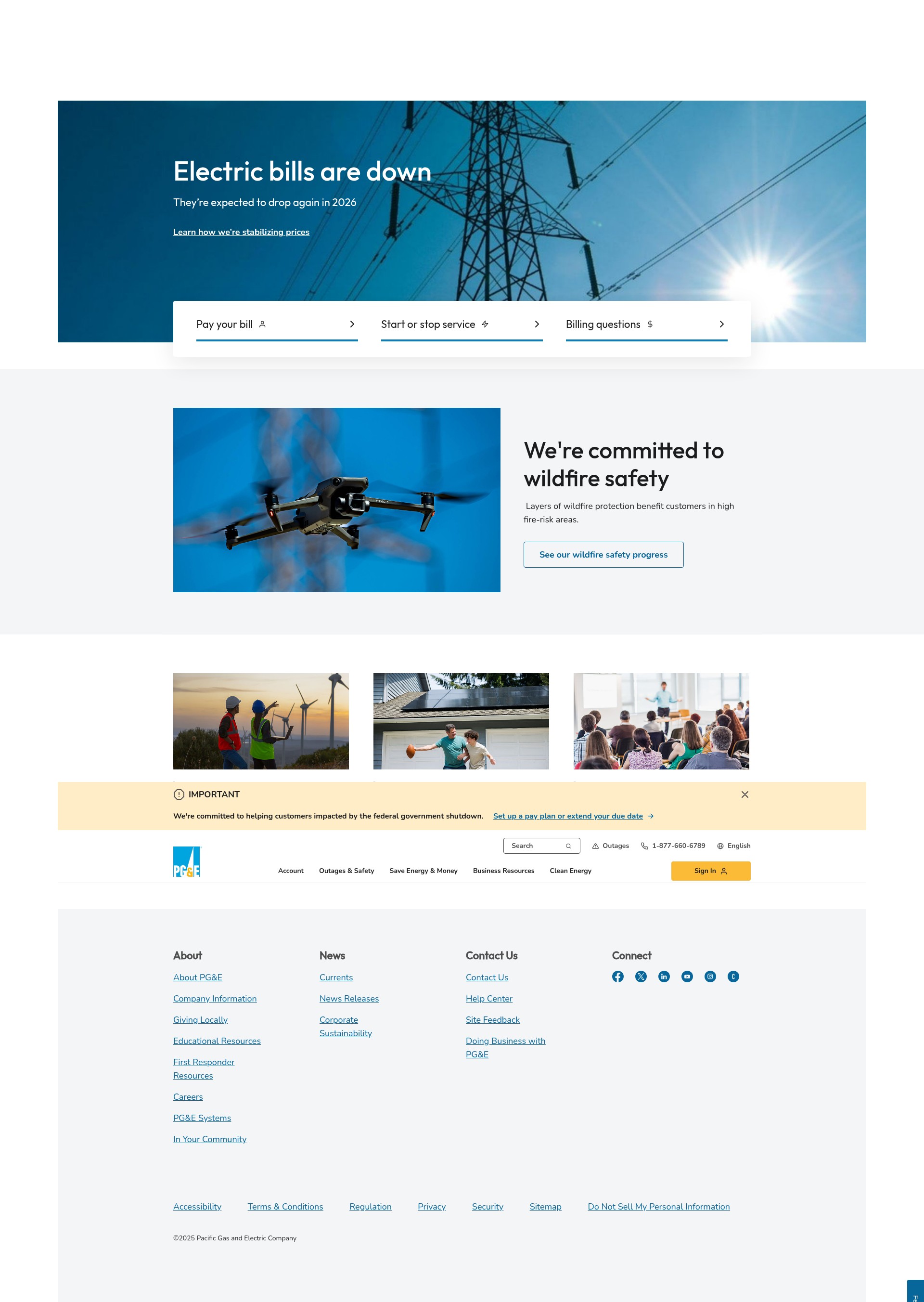 Screenshot of www.pge.com