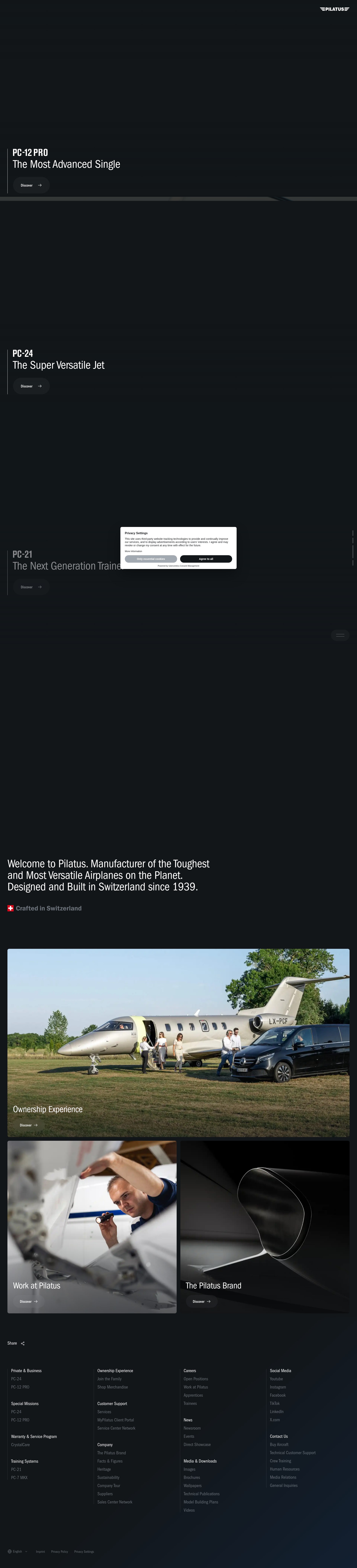Screenshot of www.pilatus-aircraft.com