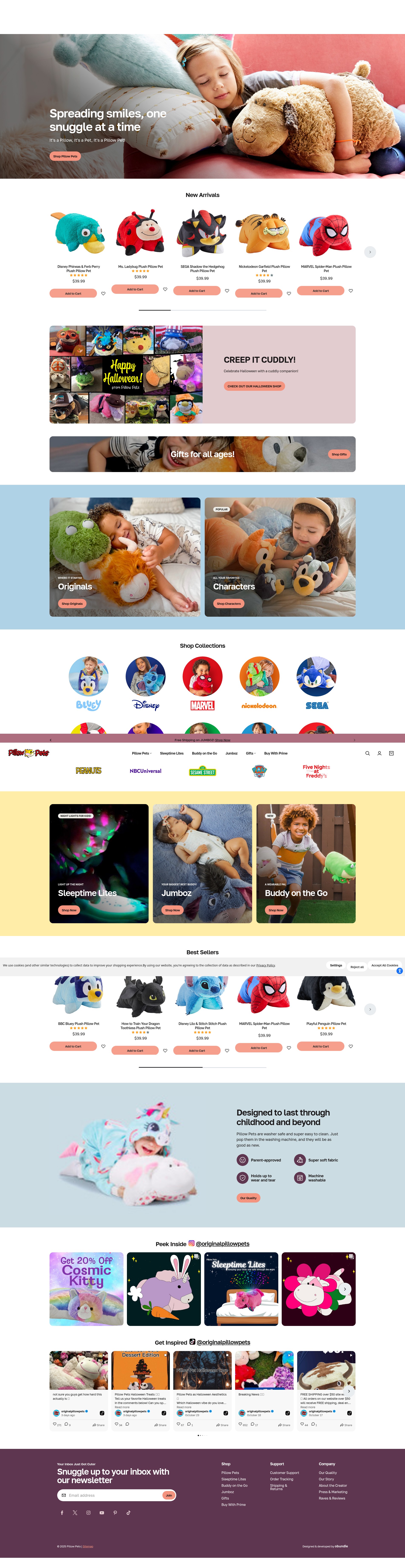 Screenshot of www.pillowpets.com