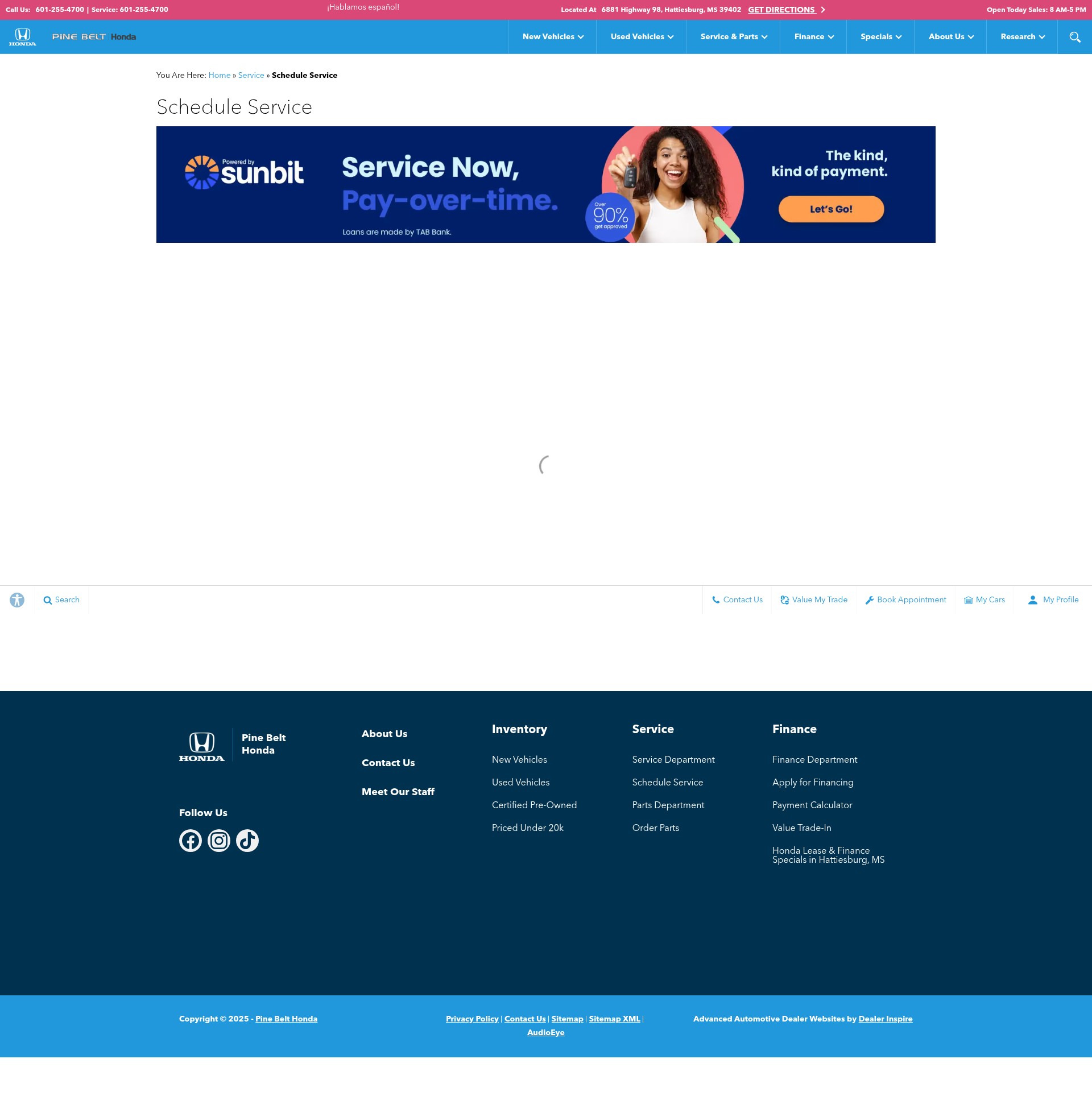 Screenshot of www.pinebelthonda.com