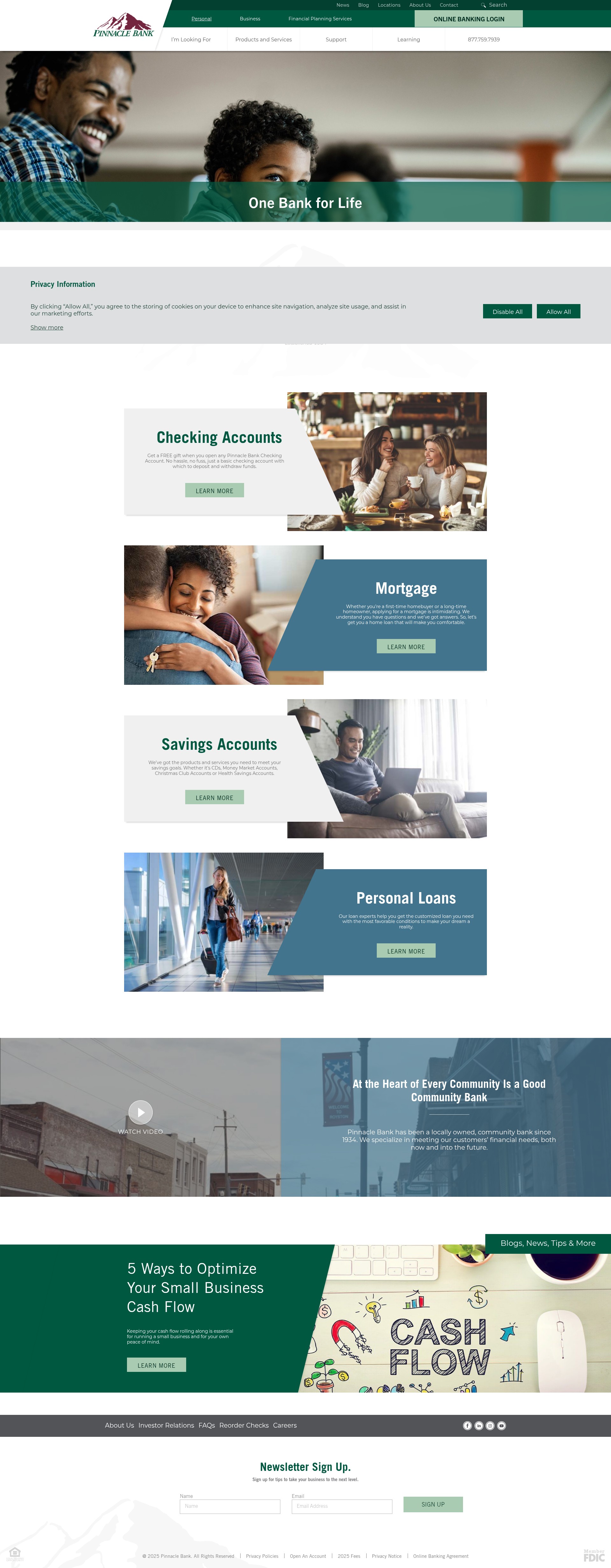Screenshot of www.pinnaclebank.com