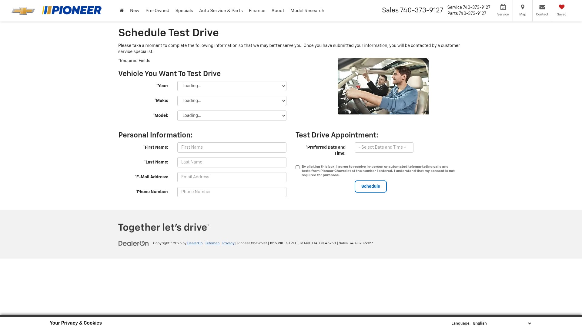Screenshot of www.pioneerchevrolet.com