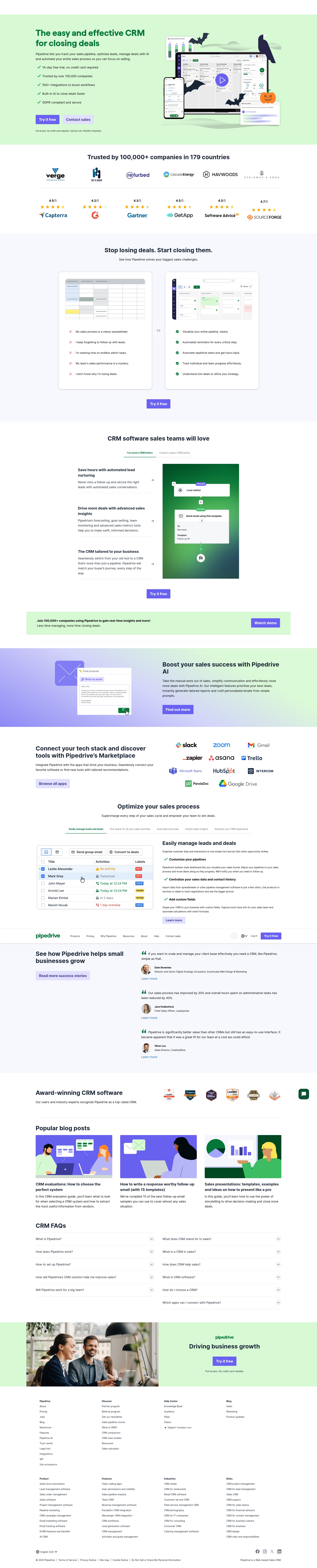 Screenshot of www.pipedrive.com