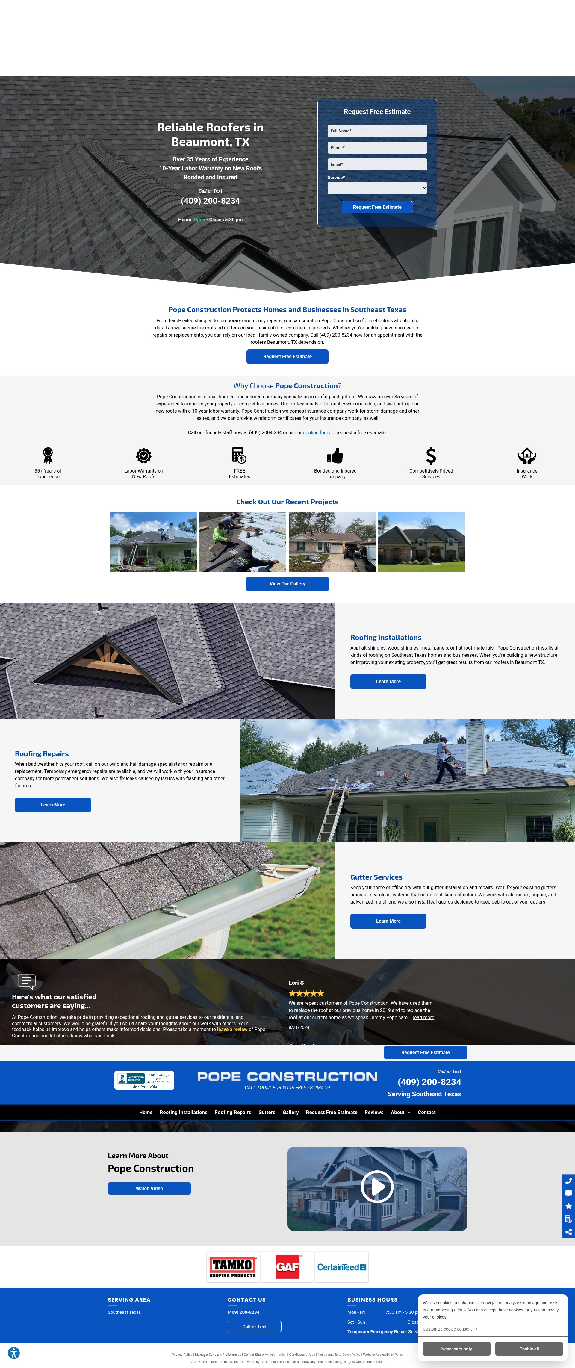 Screenshot of www.poperoofing.com
