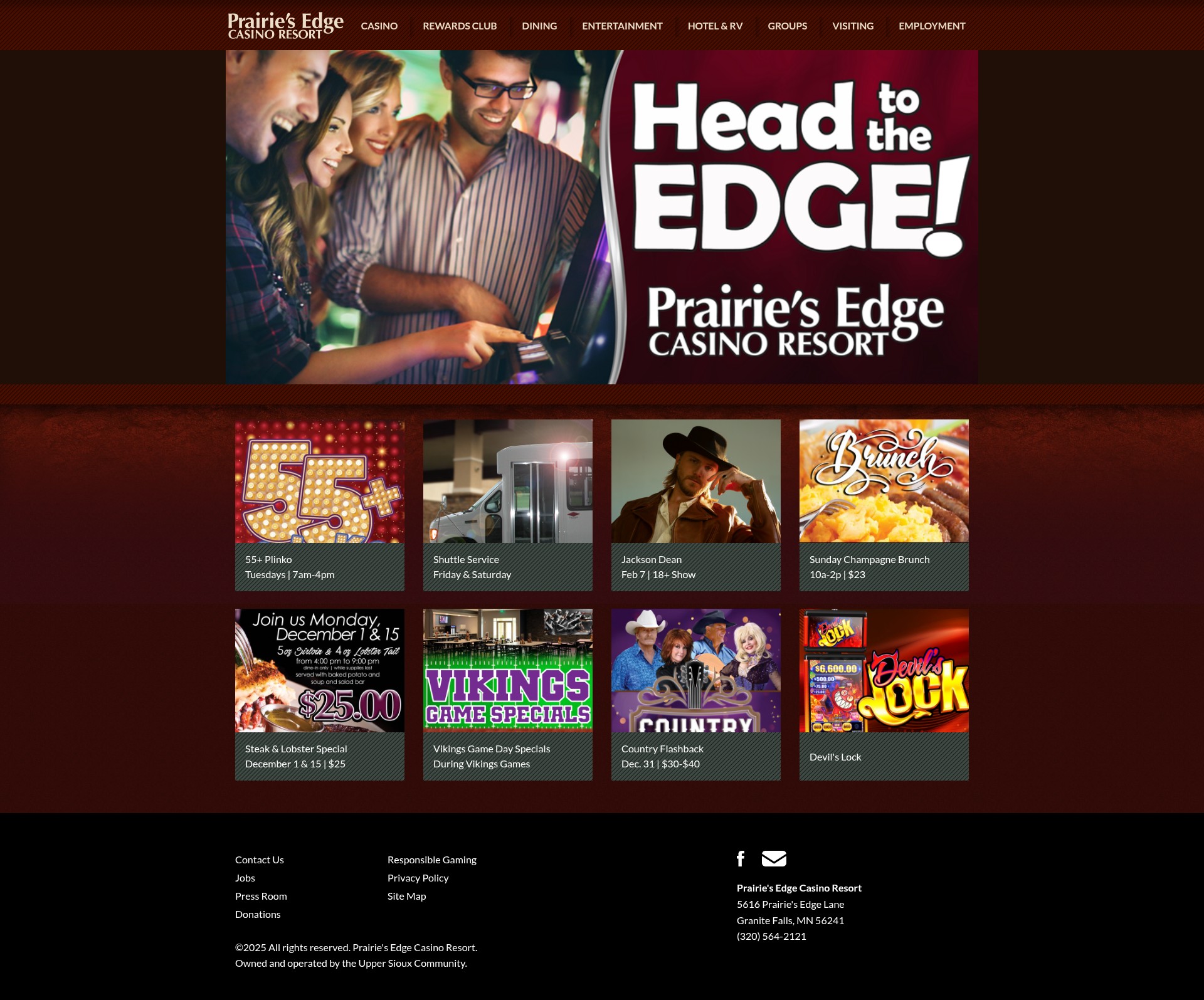 Screenshot of www.prairiesedgecasino.com