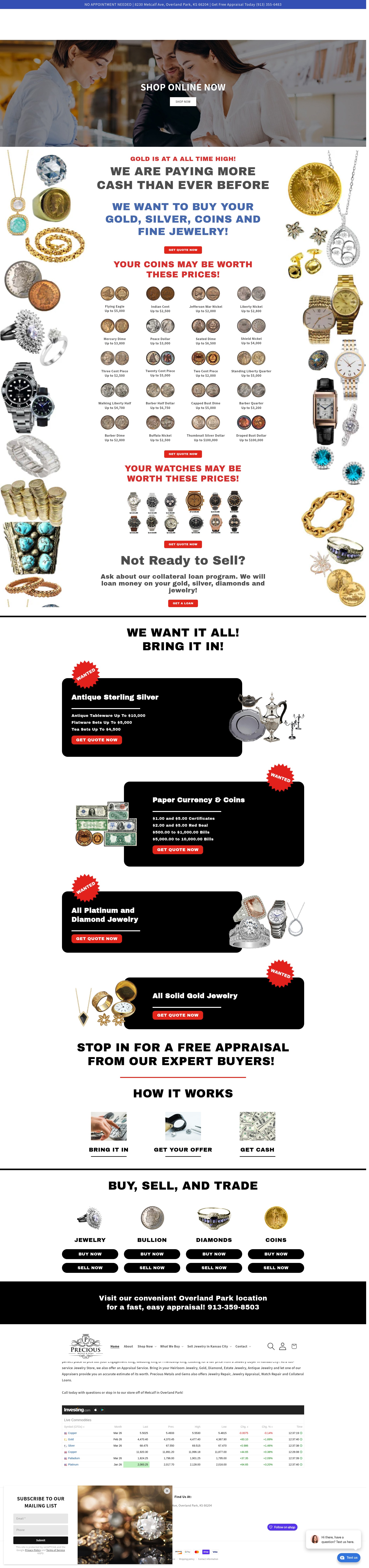 Screenshot of www.preciousmetalsandgems.com