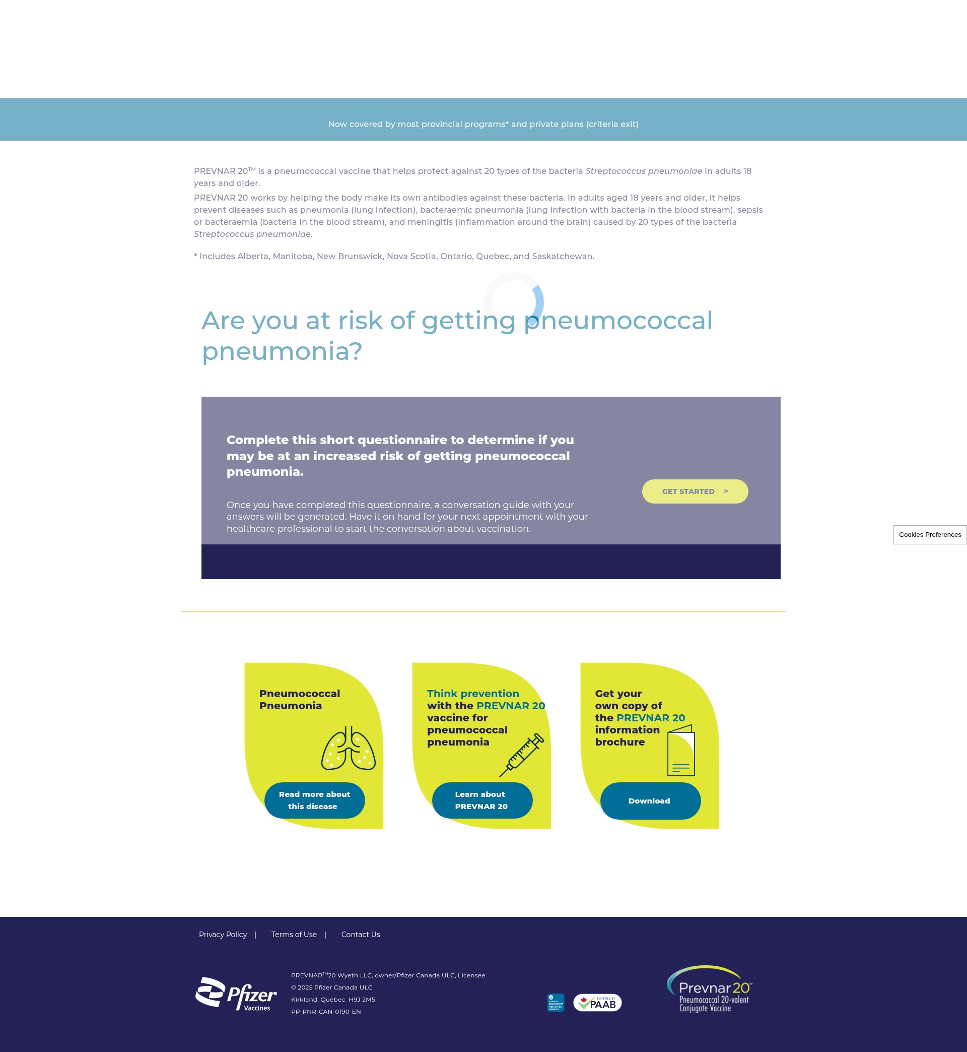 Screenshot of www.prevnar20.ca