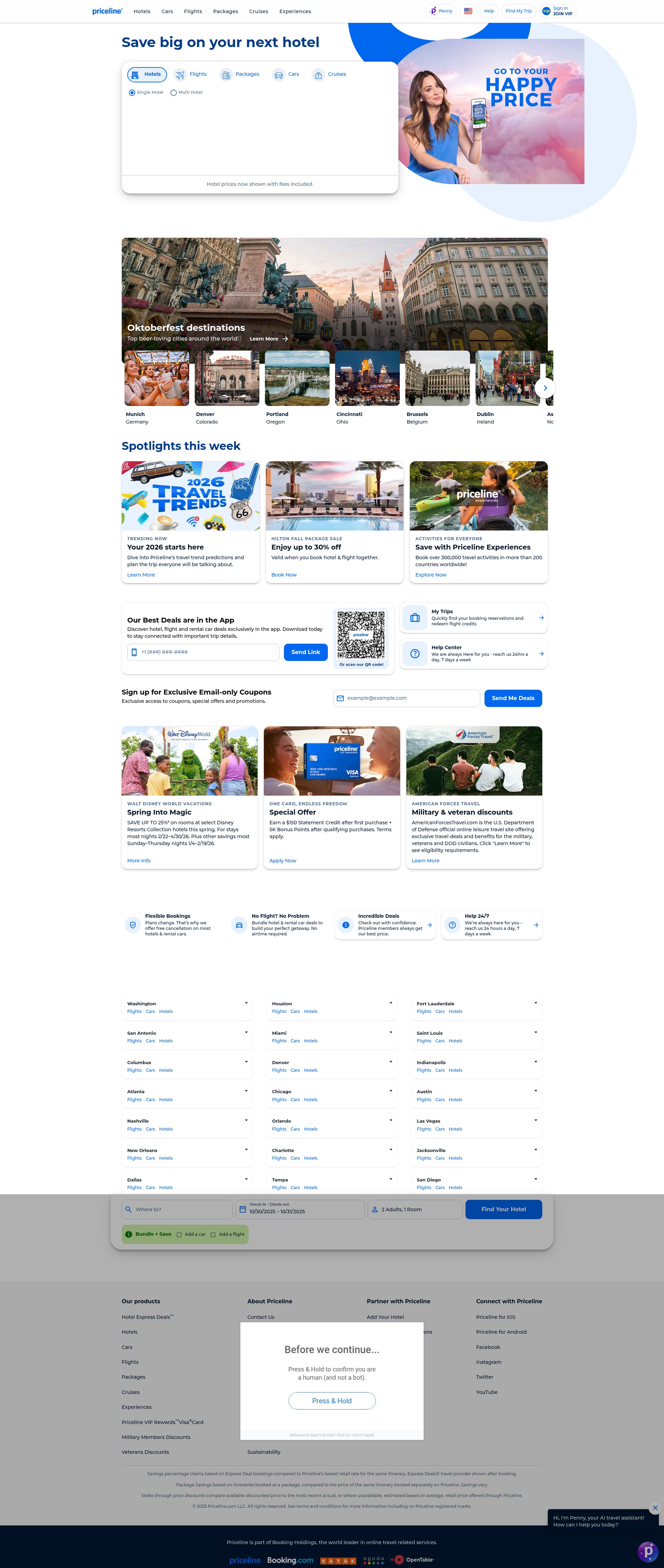 Screenshot of www.priceline.com