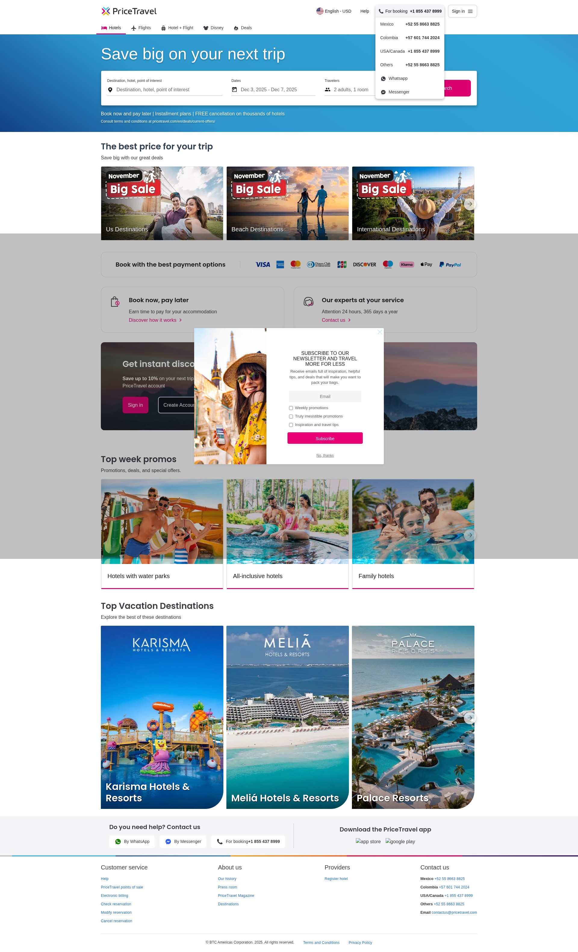 Screenshot of www.pricetravel.com