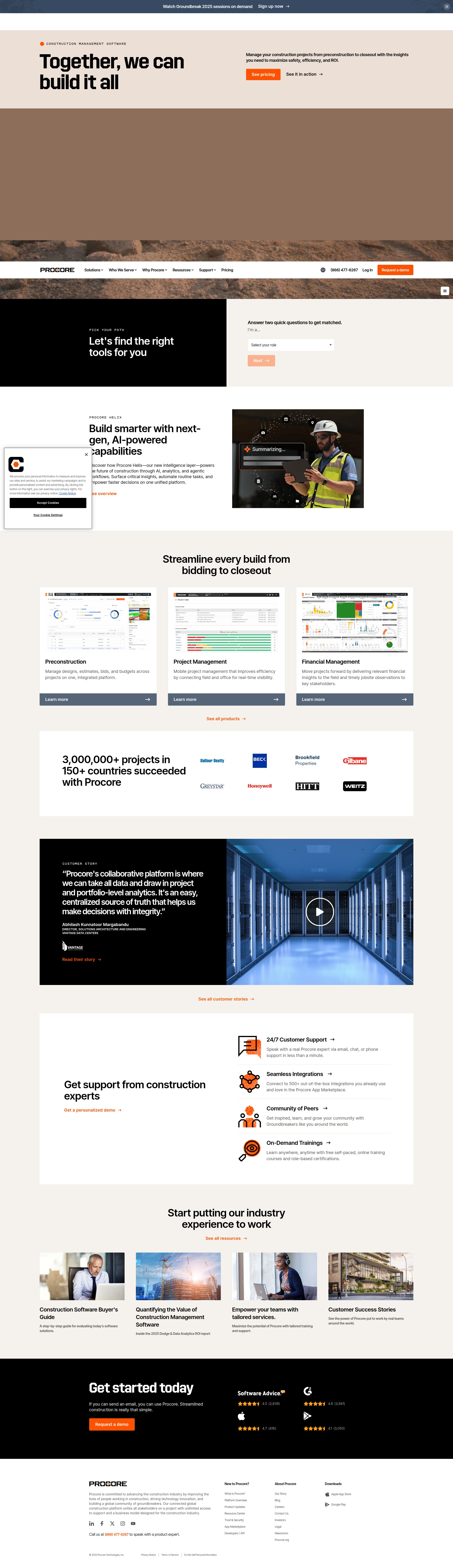 Screenshot of www.procore.com