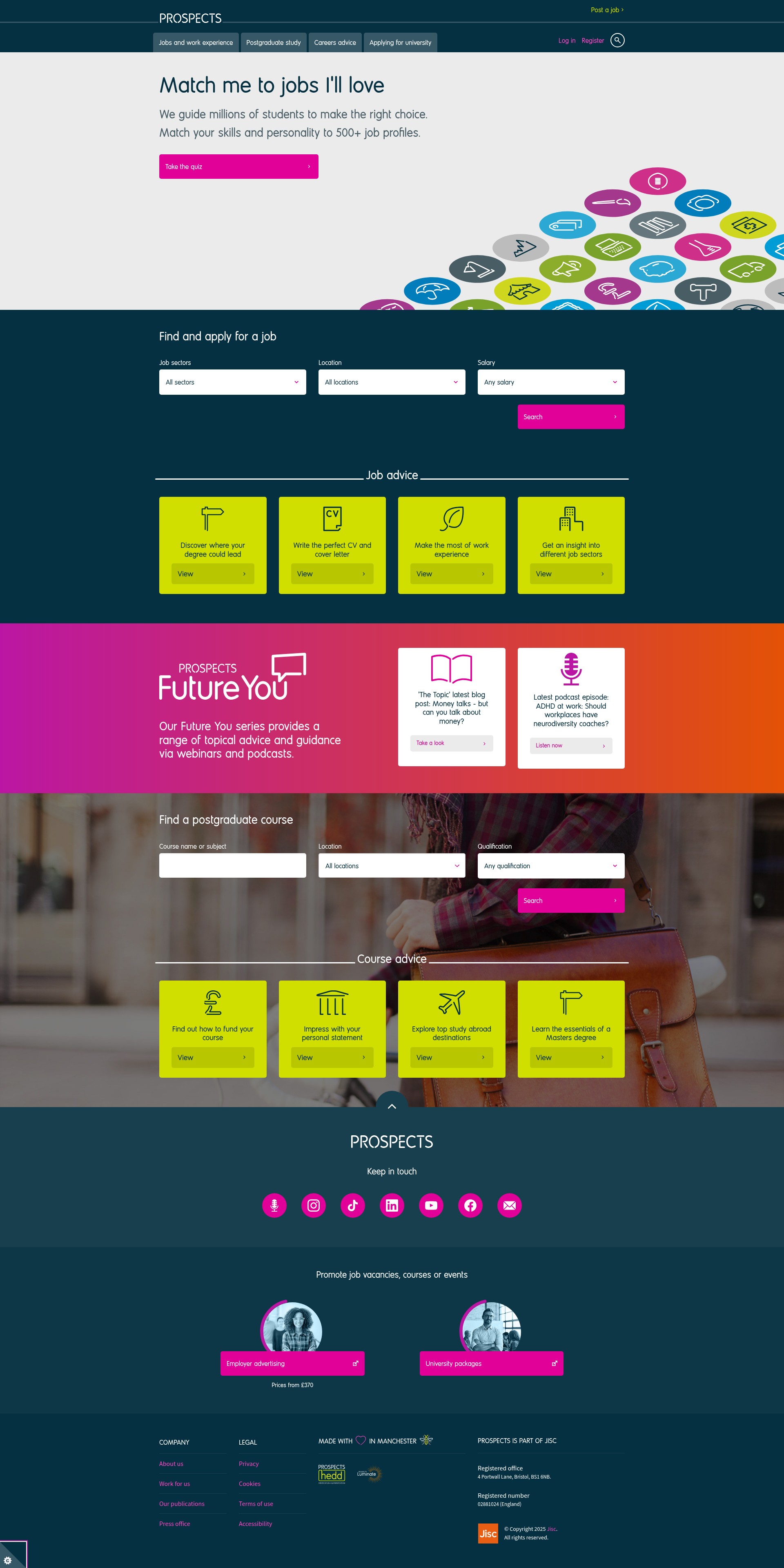 Screenshot of www.prospects.ac.uk