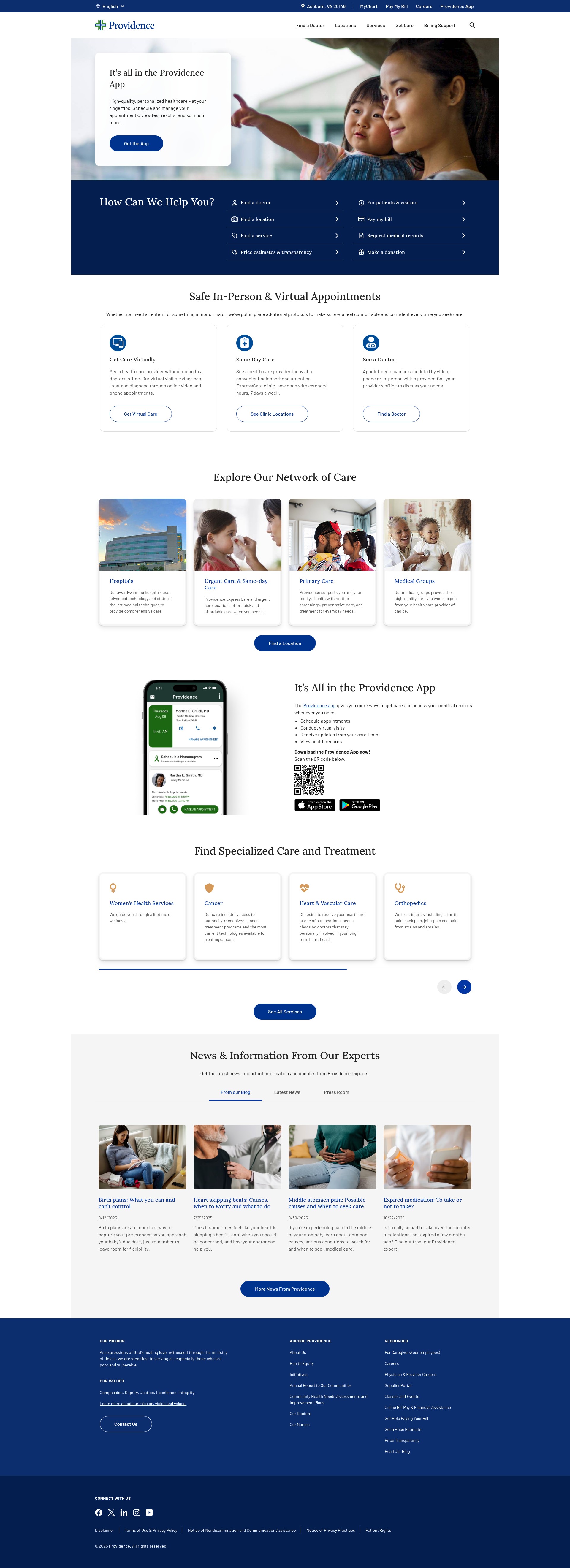 Screenshot of www.providence.org