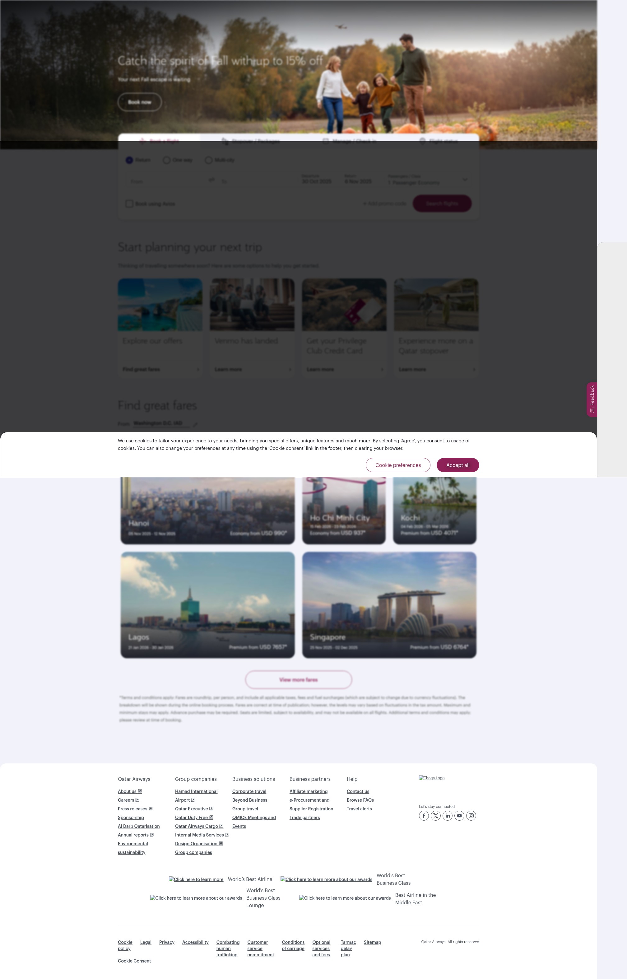 Screenshot of www.qatarairways.com