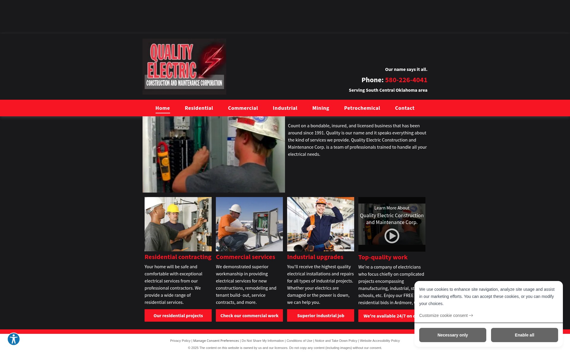 Screenshot of www.qualityelectricok.com