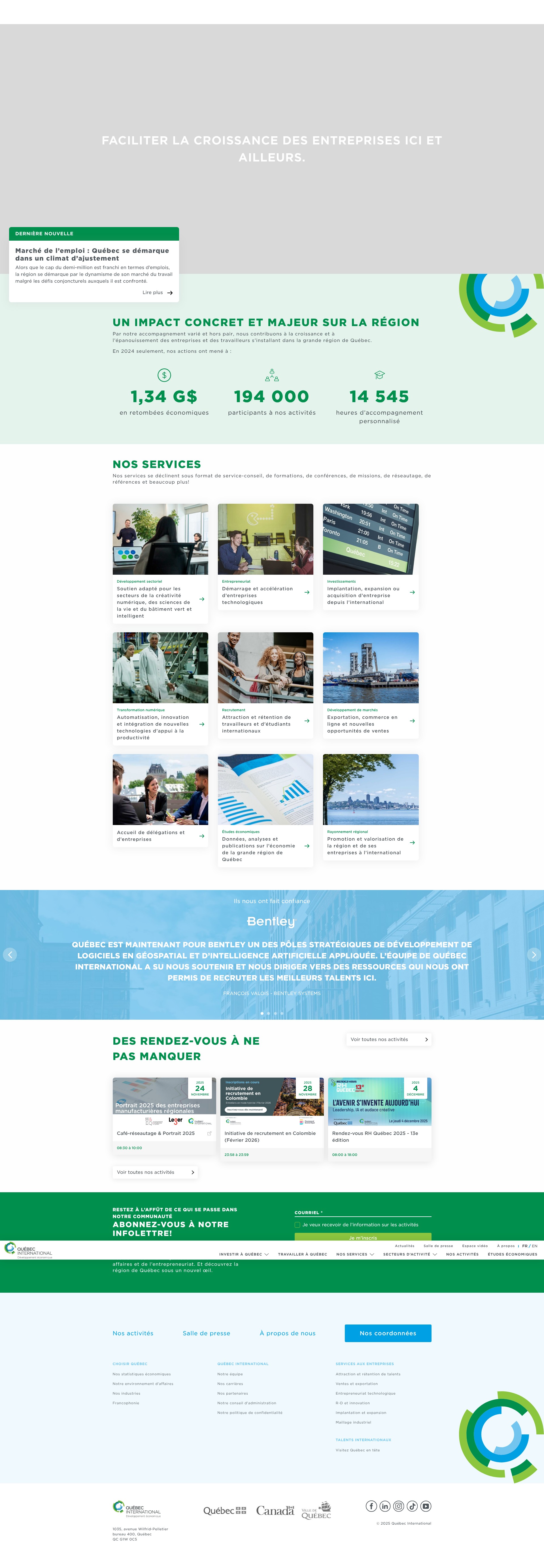 Screenshot of www.quebecinternational.ca