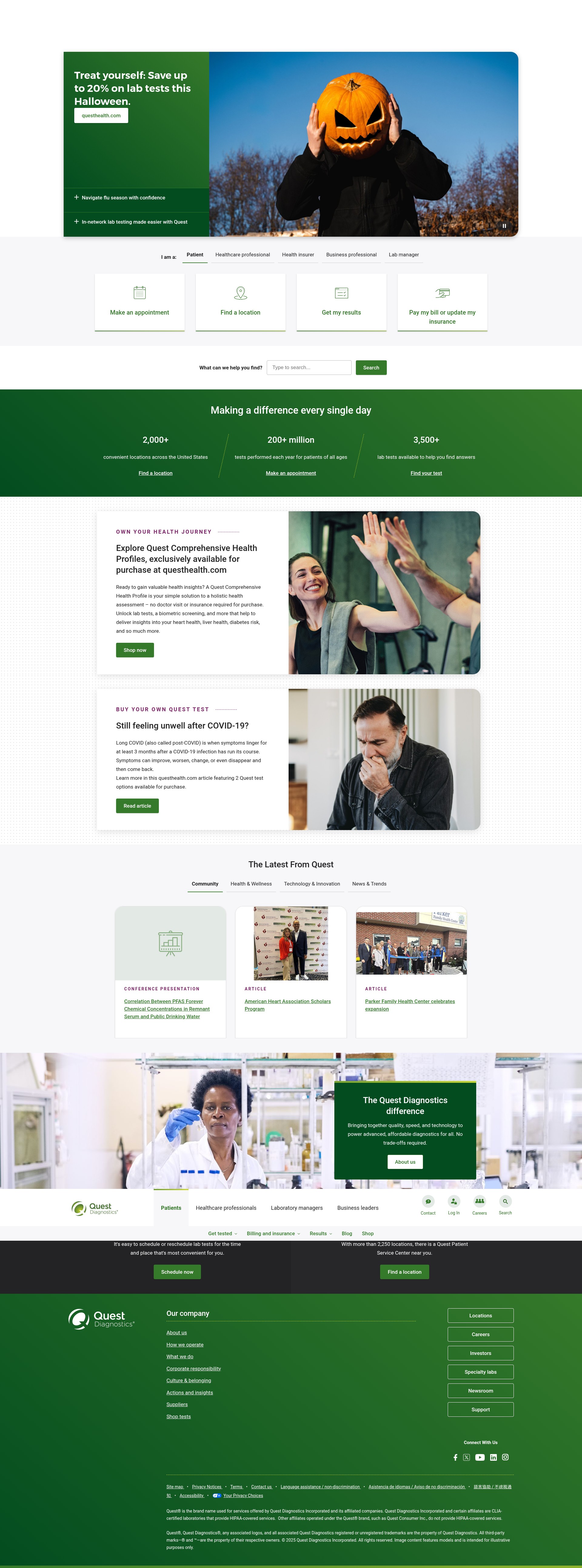 Screenshot of www.questdiagnostics.com