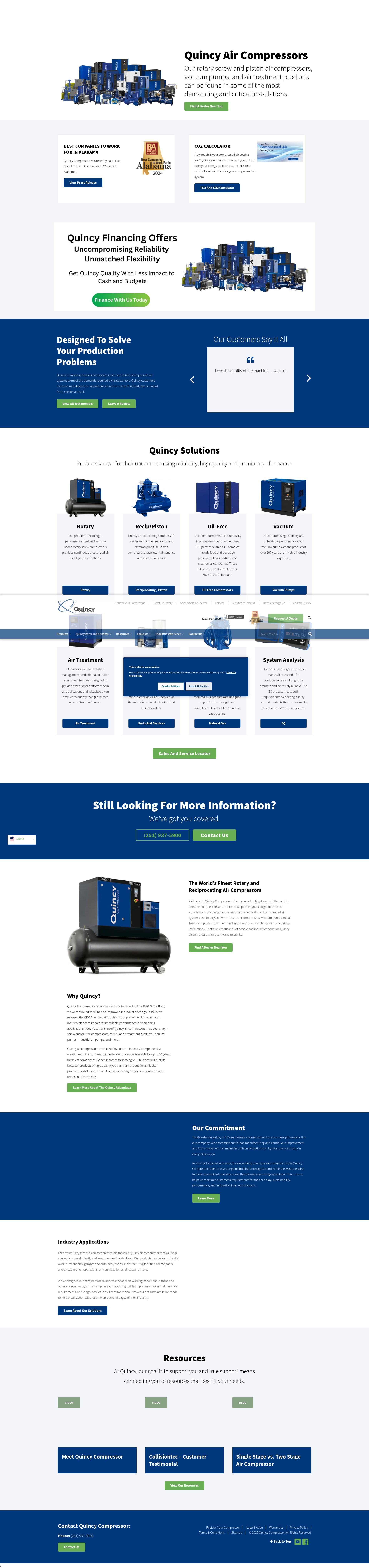 Screenshot of www.quincycompressor.com