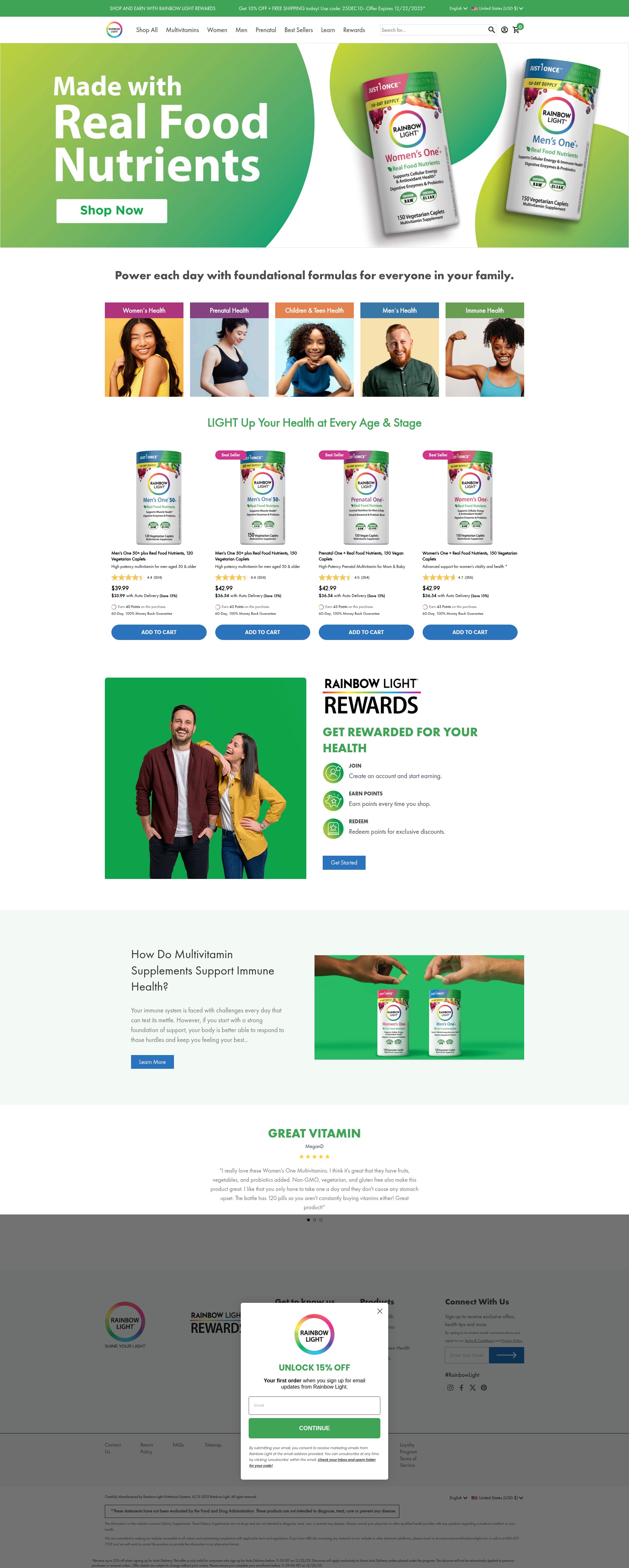 Screenshot of www.rainbowlight.com