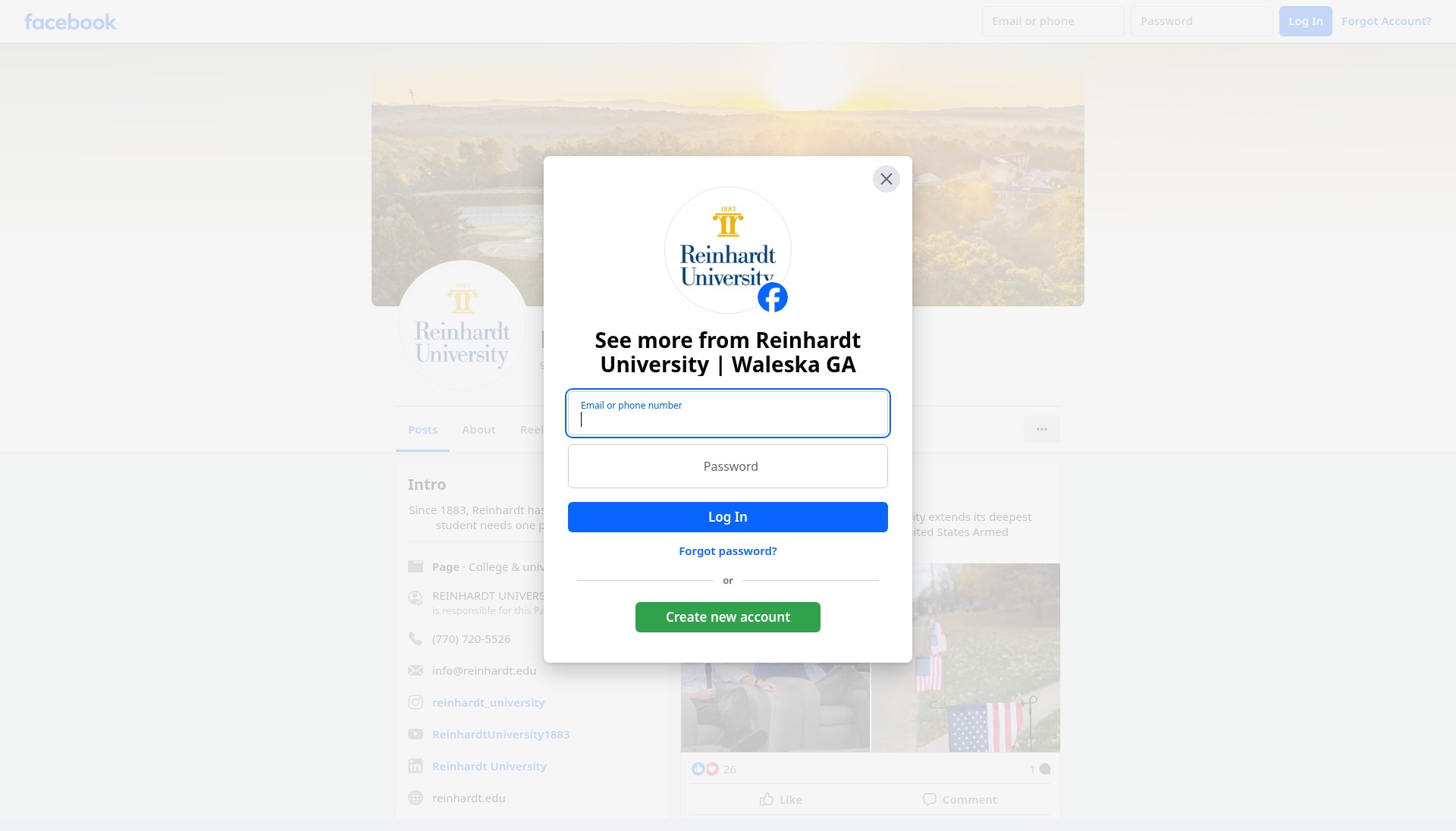 Screenshot of www.reinhardt.edu