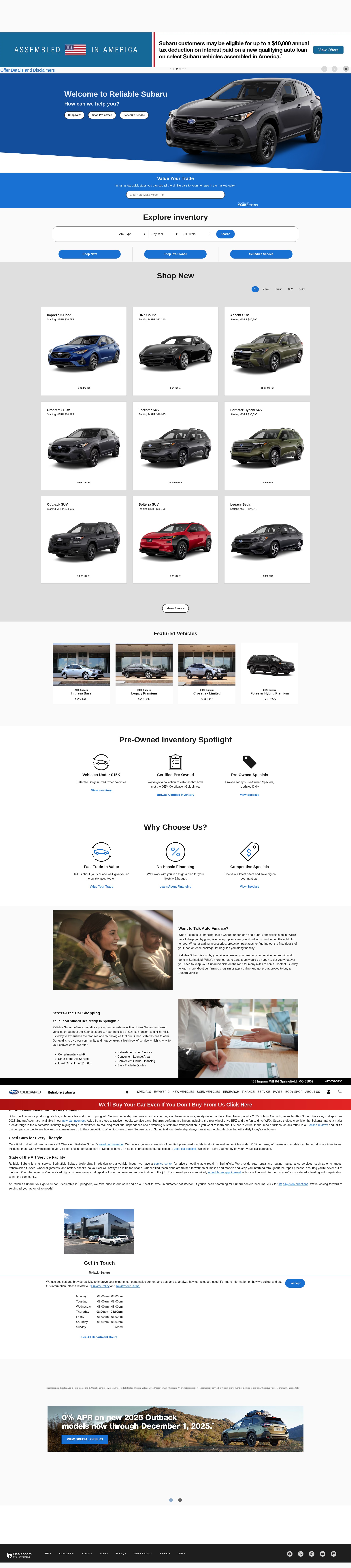 Screenshot of www.reliablesubaru.com