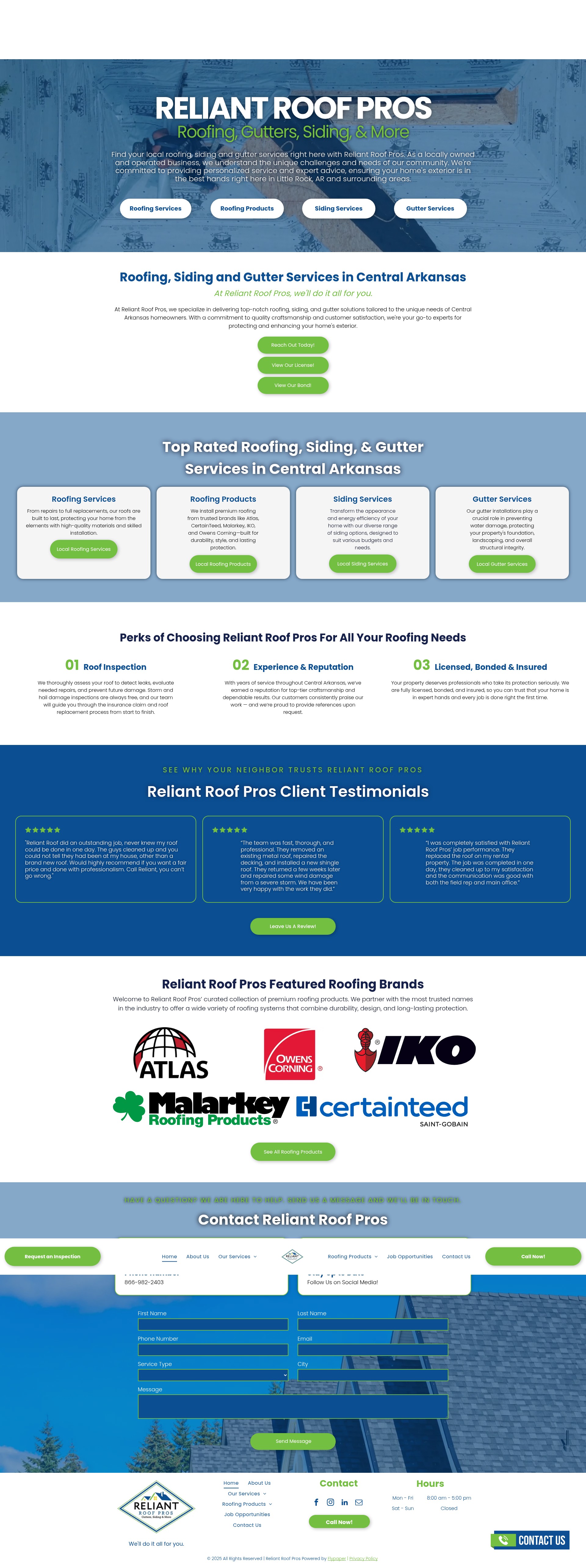 Screenshot of www.reliantroofpros.com
