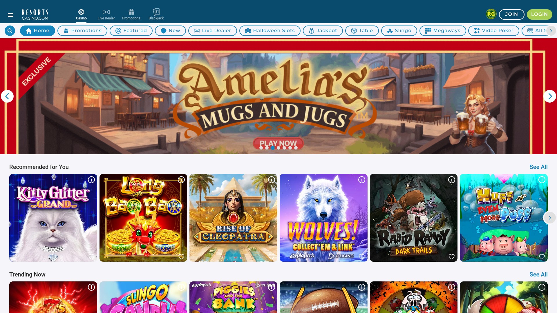 Screenshot of www.resortscasino.com