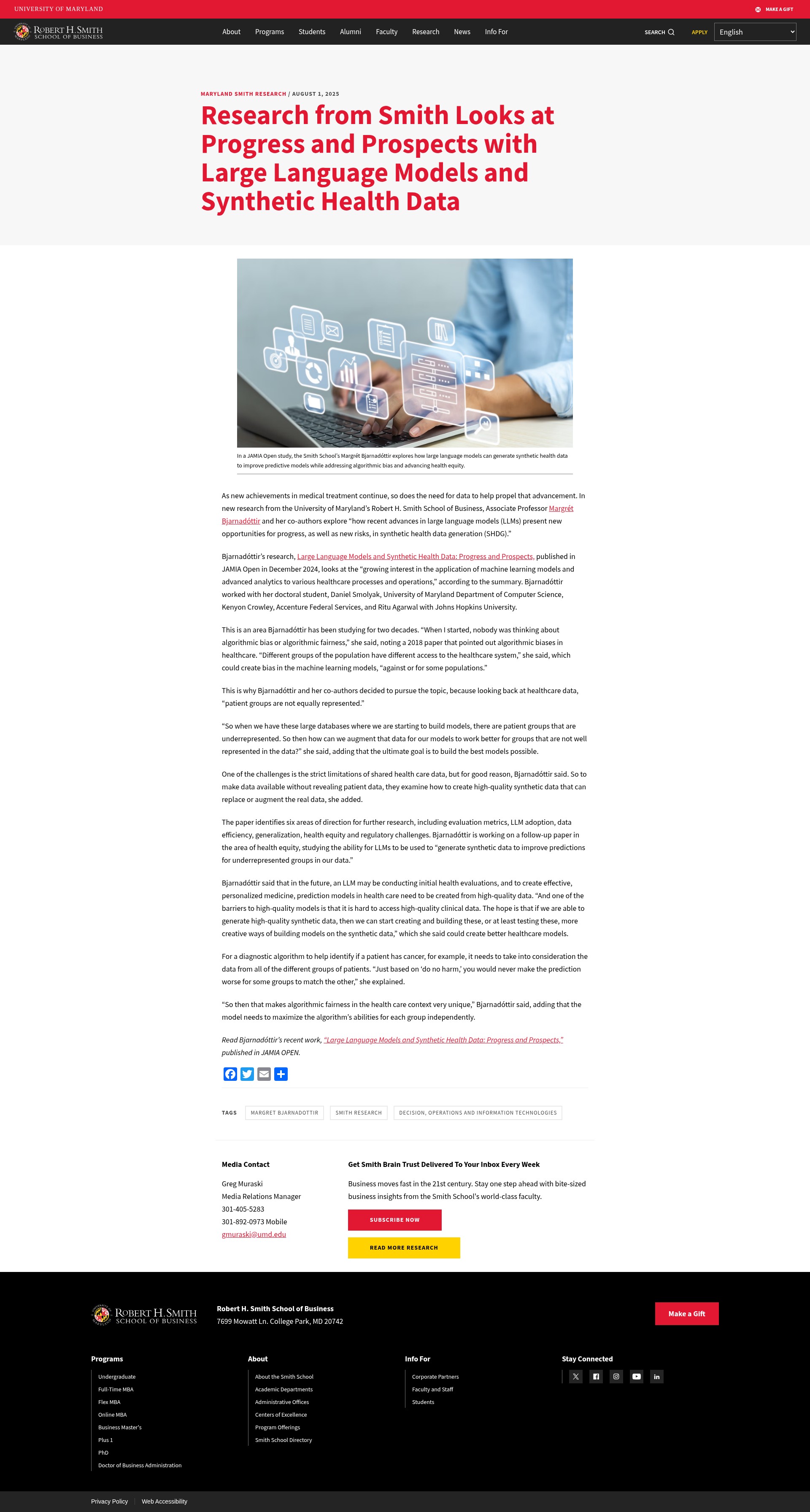 Screenshot of www.rhsmith.umd.edu
