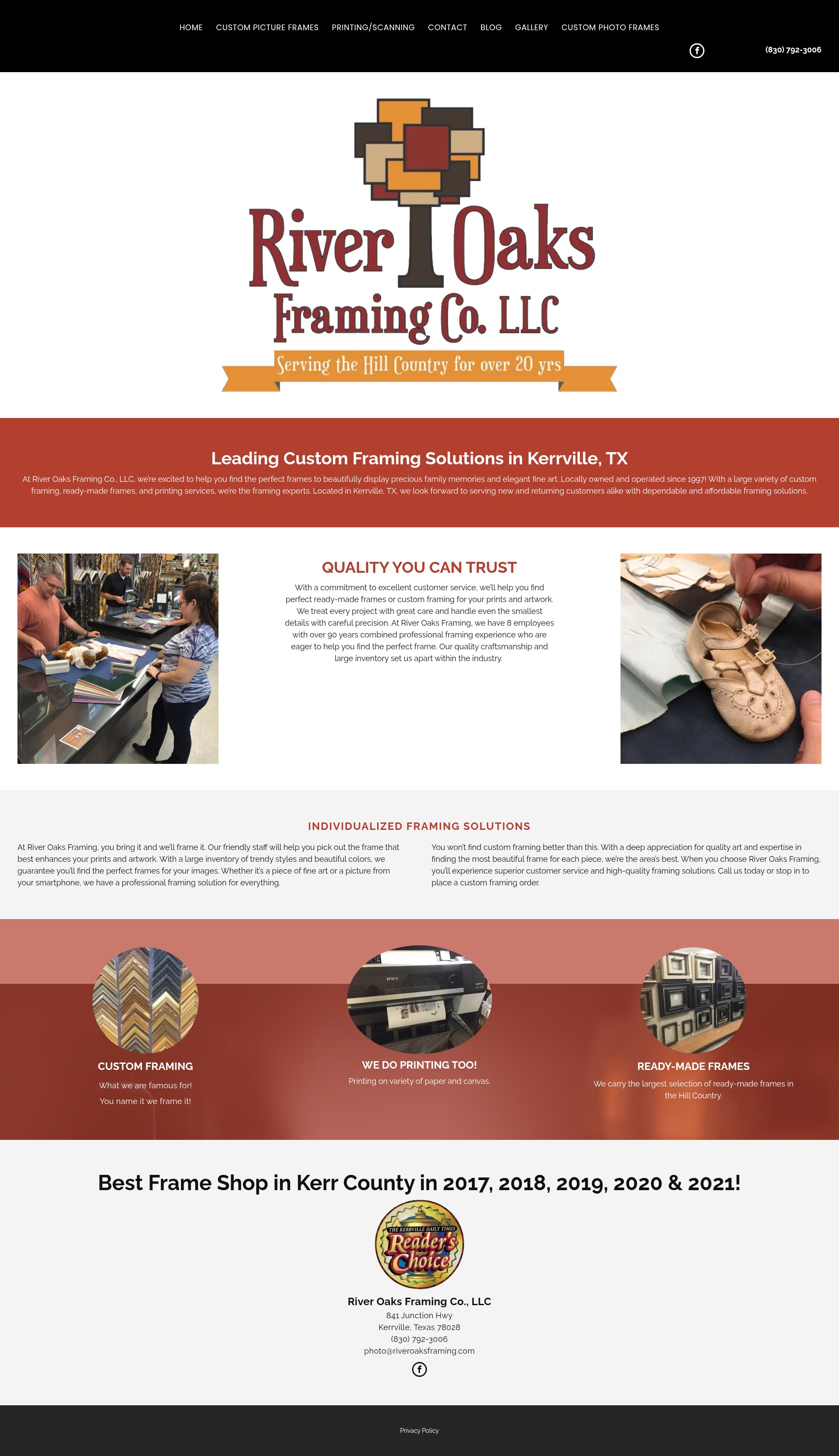 Screenshot of www.riveroaksframing.com