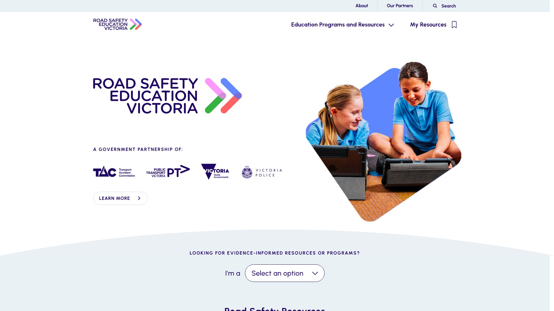 Screenshot of www.roadsafetyeducation.vic.gov.au