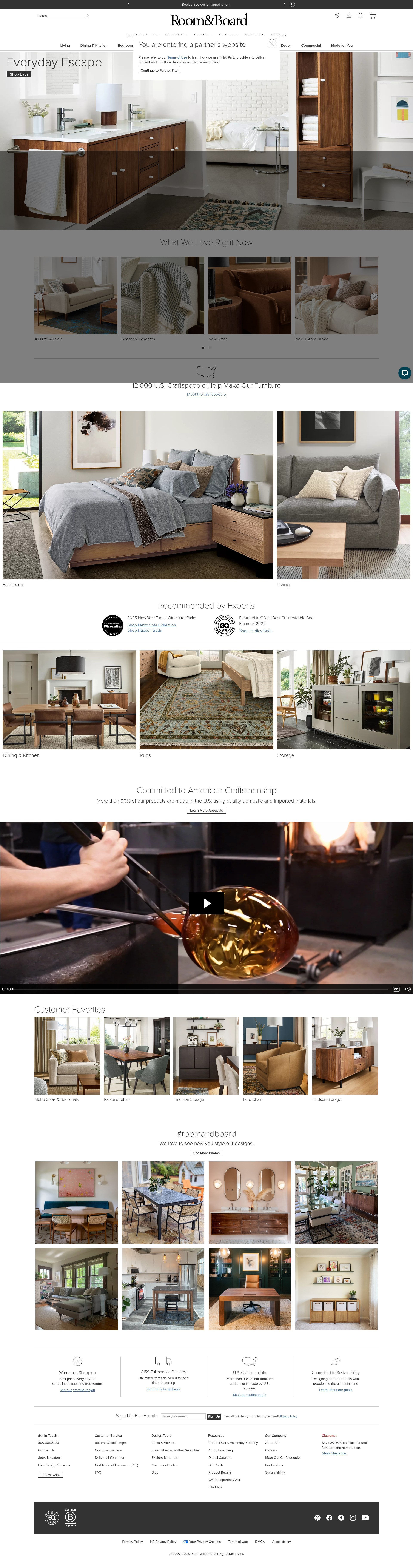 Screenshot of www.roomandboard.com