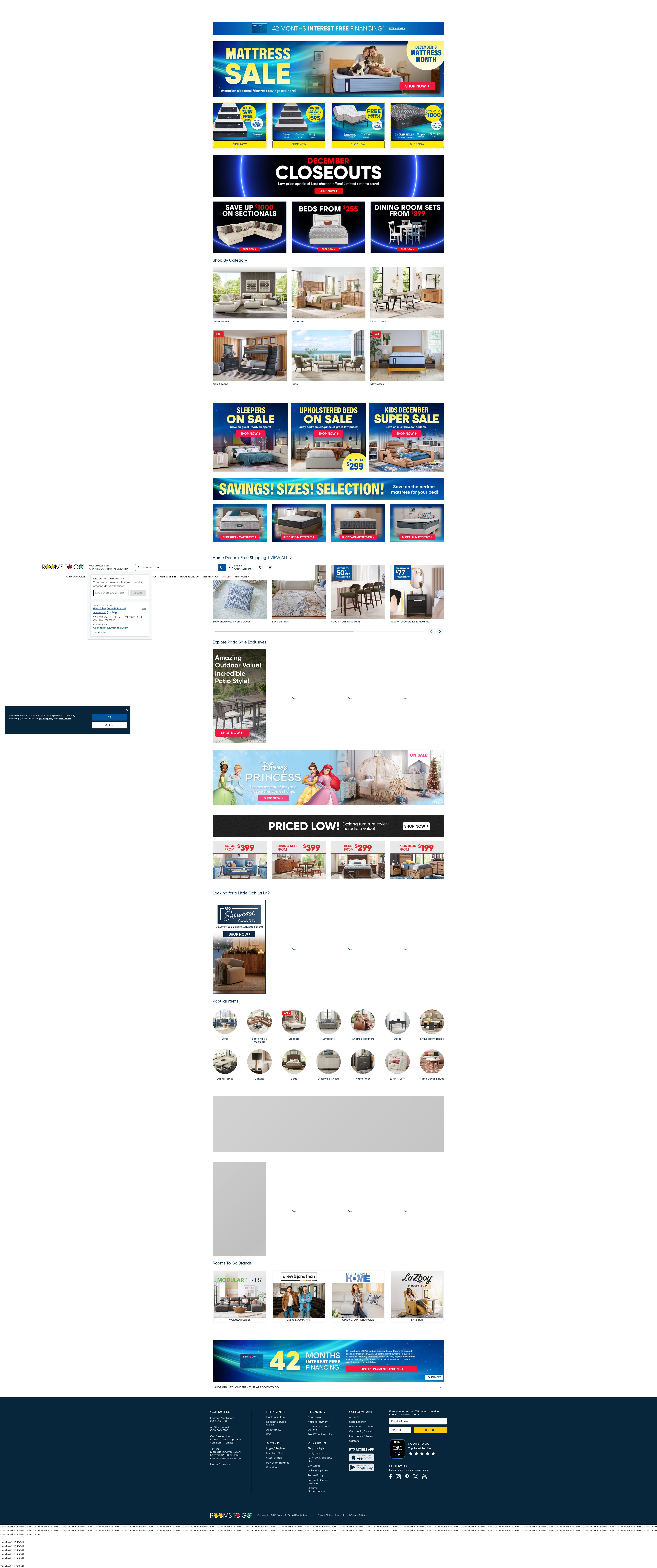 Screenshot of www.roomstogo.com