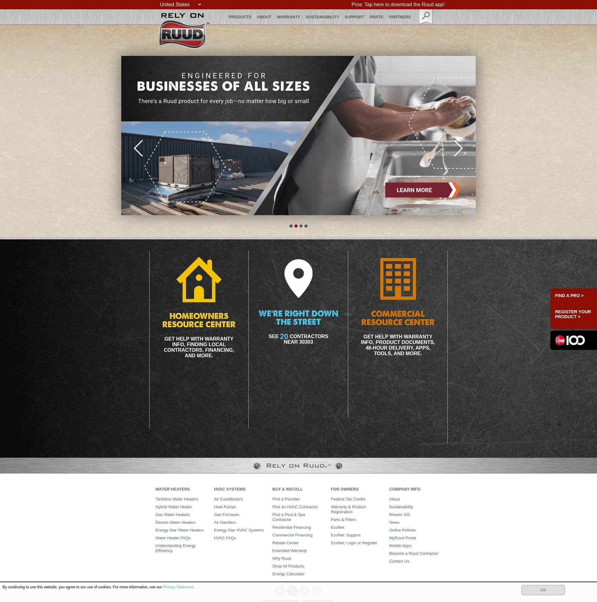 Screenshot of www.ruud.com