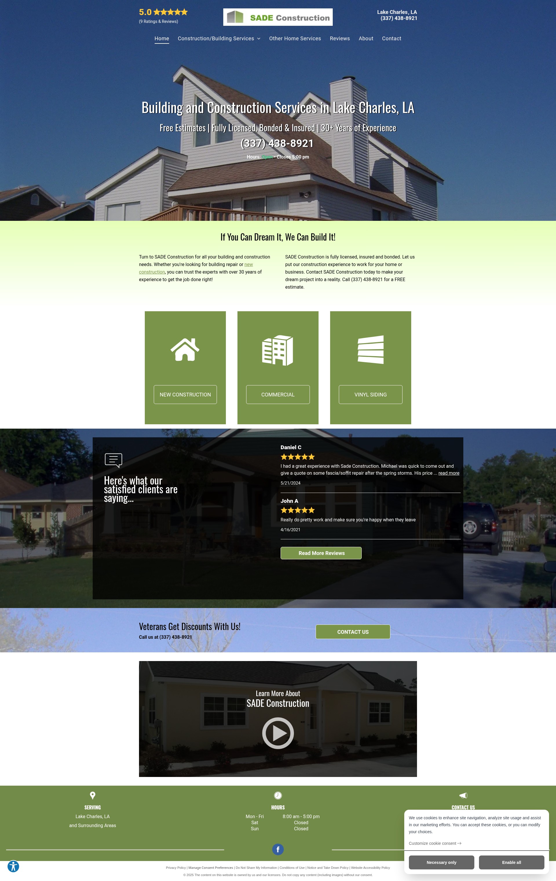 Screenshot of www.sadeconstruction.com