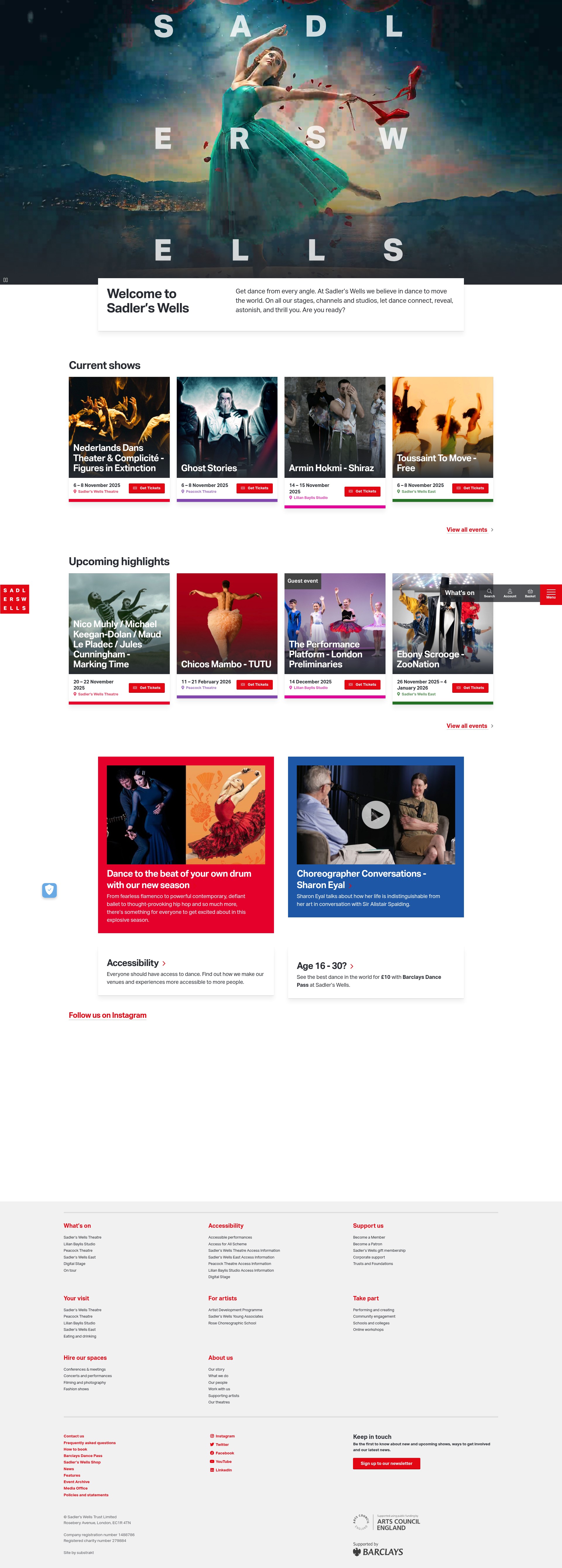 Screenshot of www.sadlerswells.com