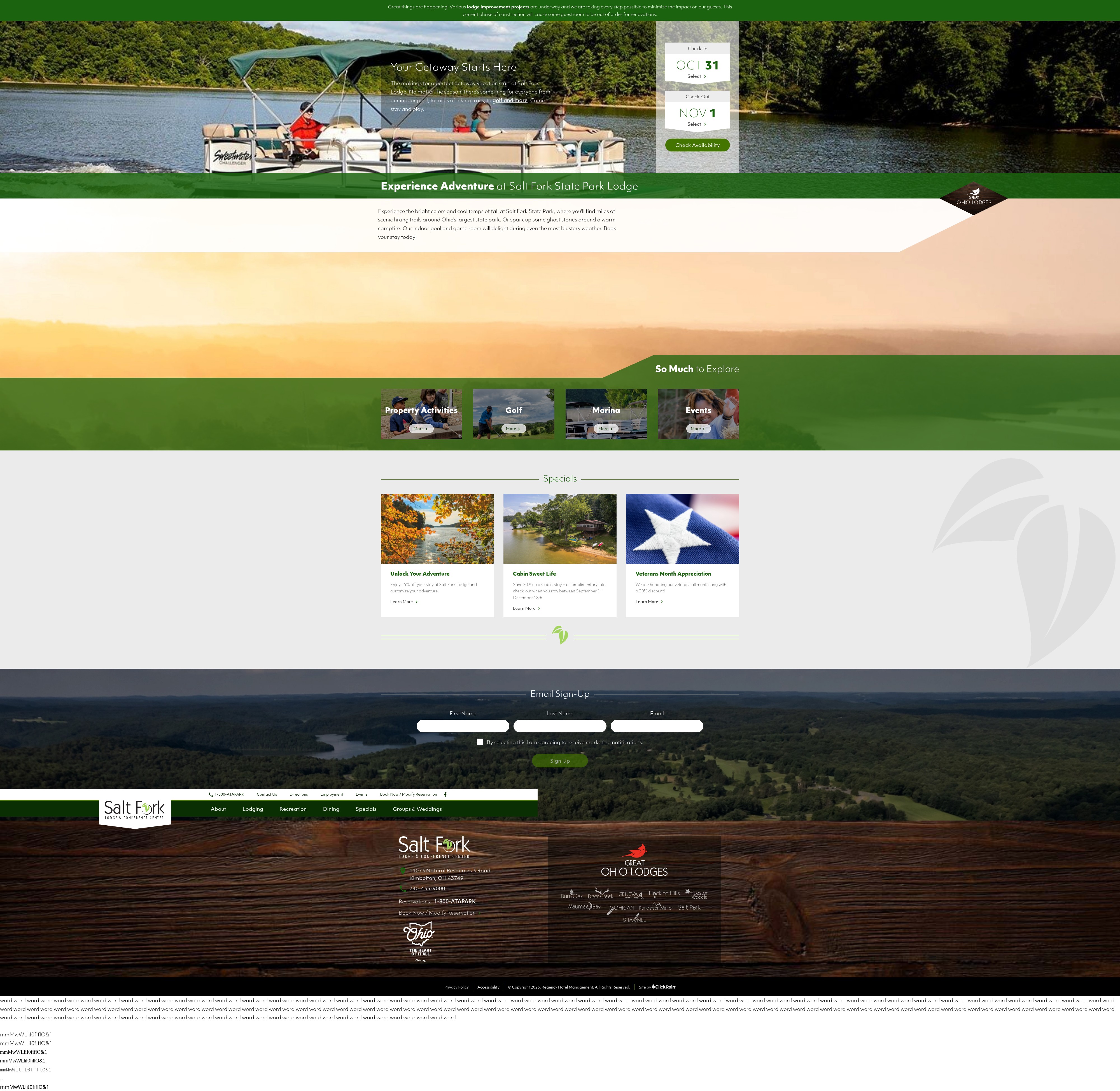 Screenshot of www.saltforkparklodge.com