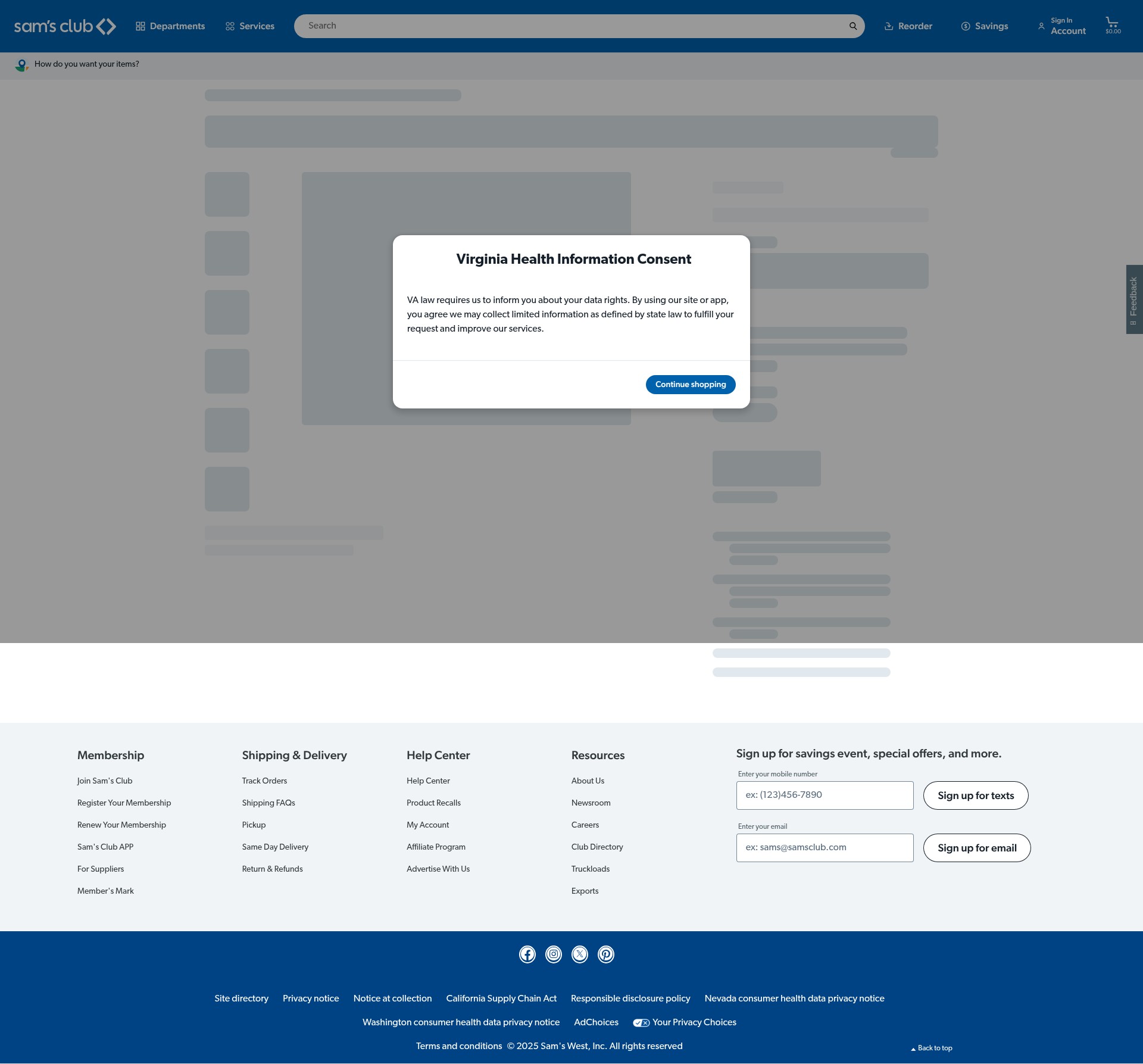 Screenshot of www.samsclub.com