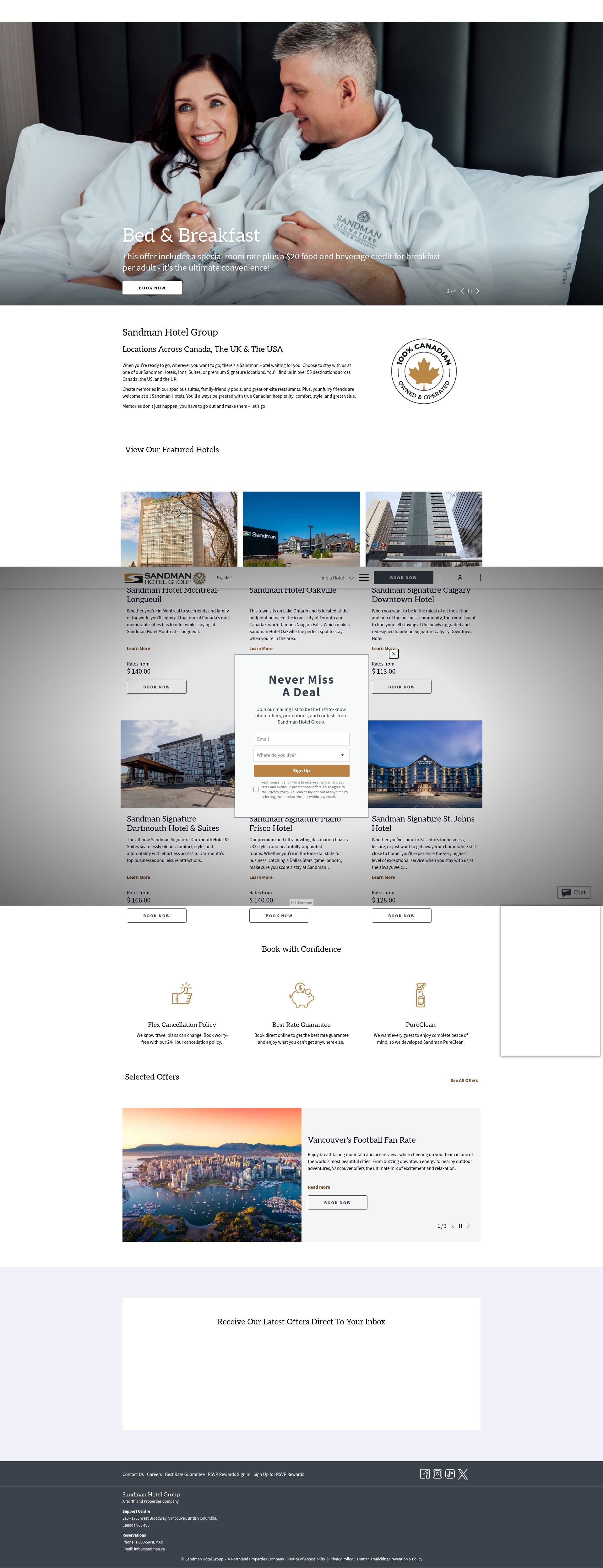 Screenshot of www.sandmanhotels.com
