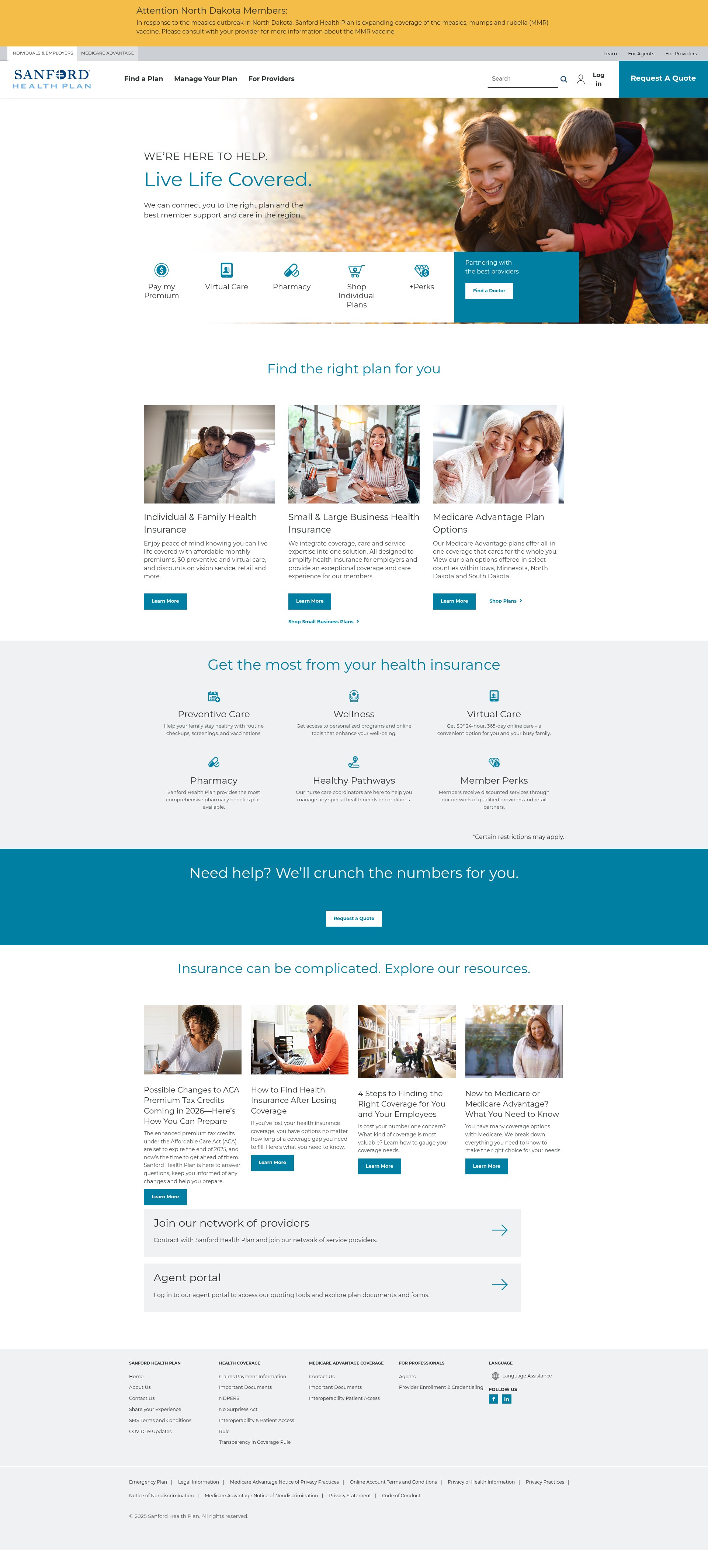 Screenshot of www.sanfordhealthplan.com