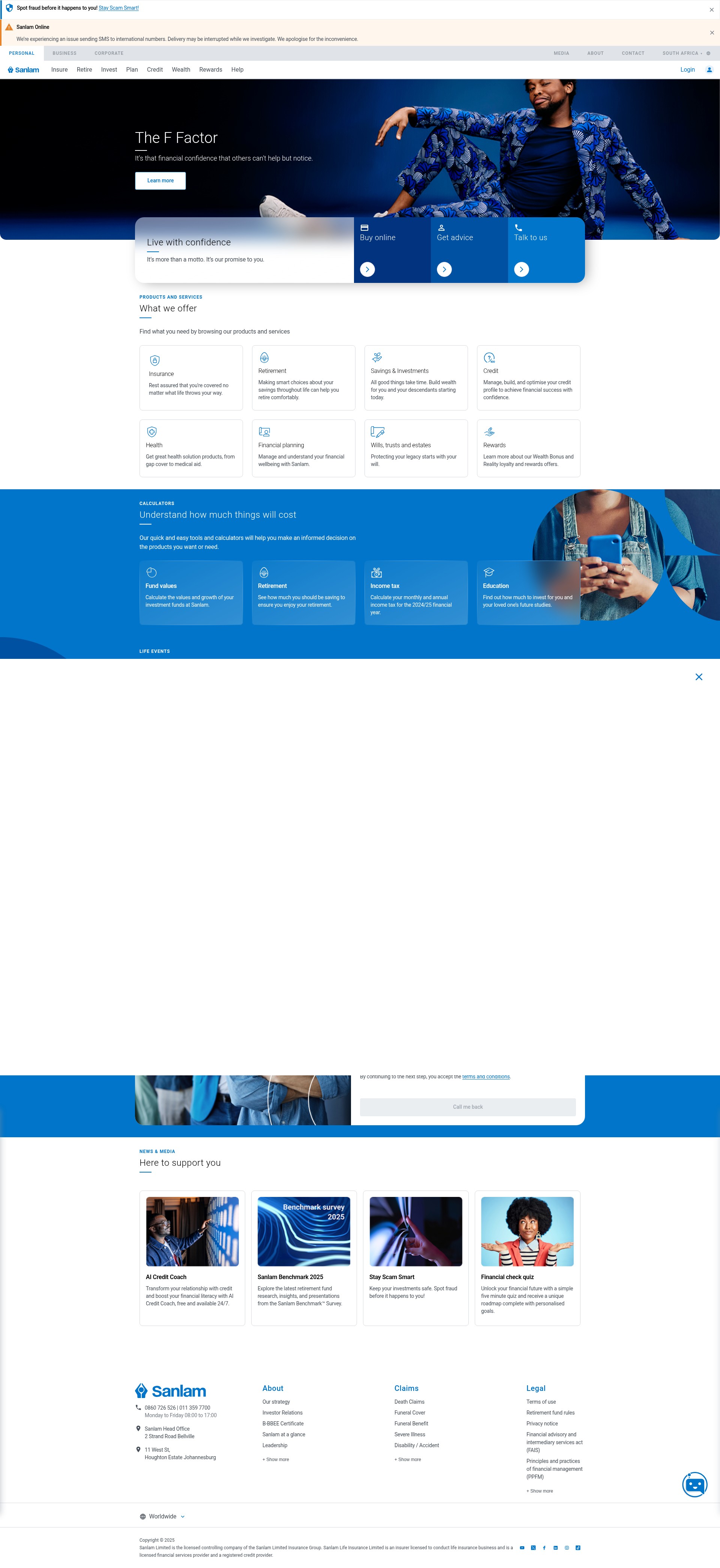 Screenshot of www.sanlamonline.co.za