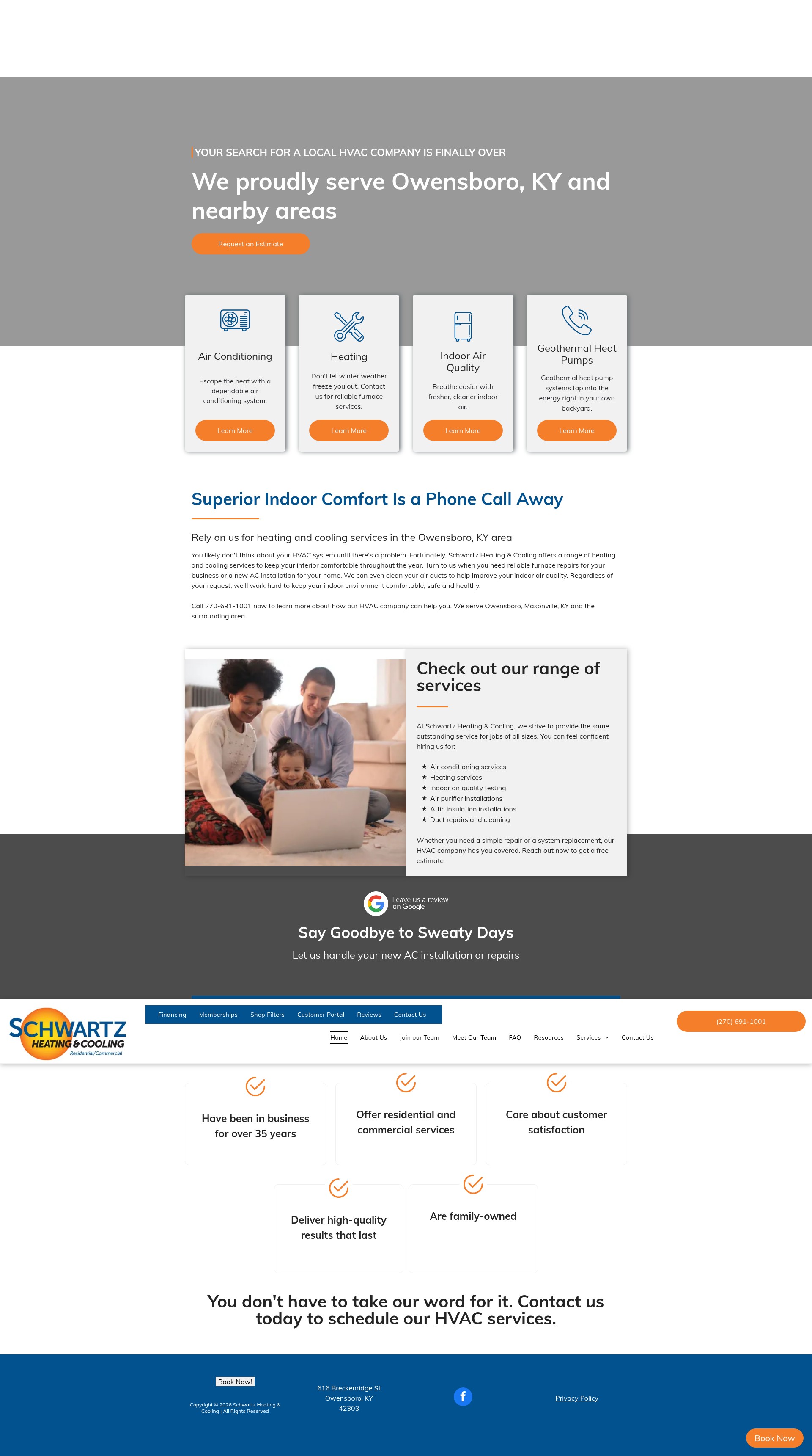 Screenshot of www.schwartzheatingandcooling.com