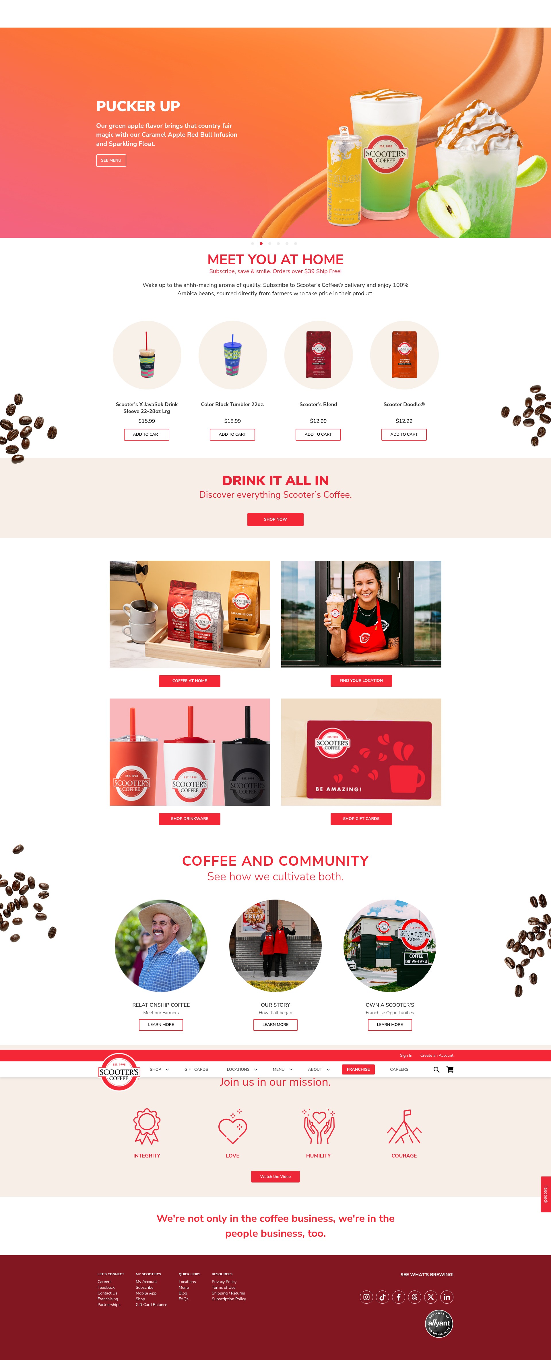 Screenshot of www.scooterscoffee.com