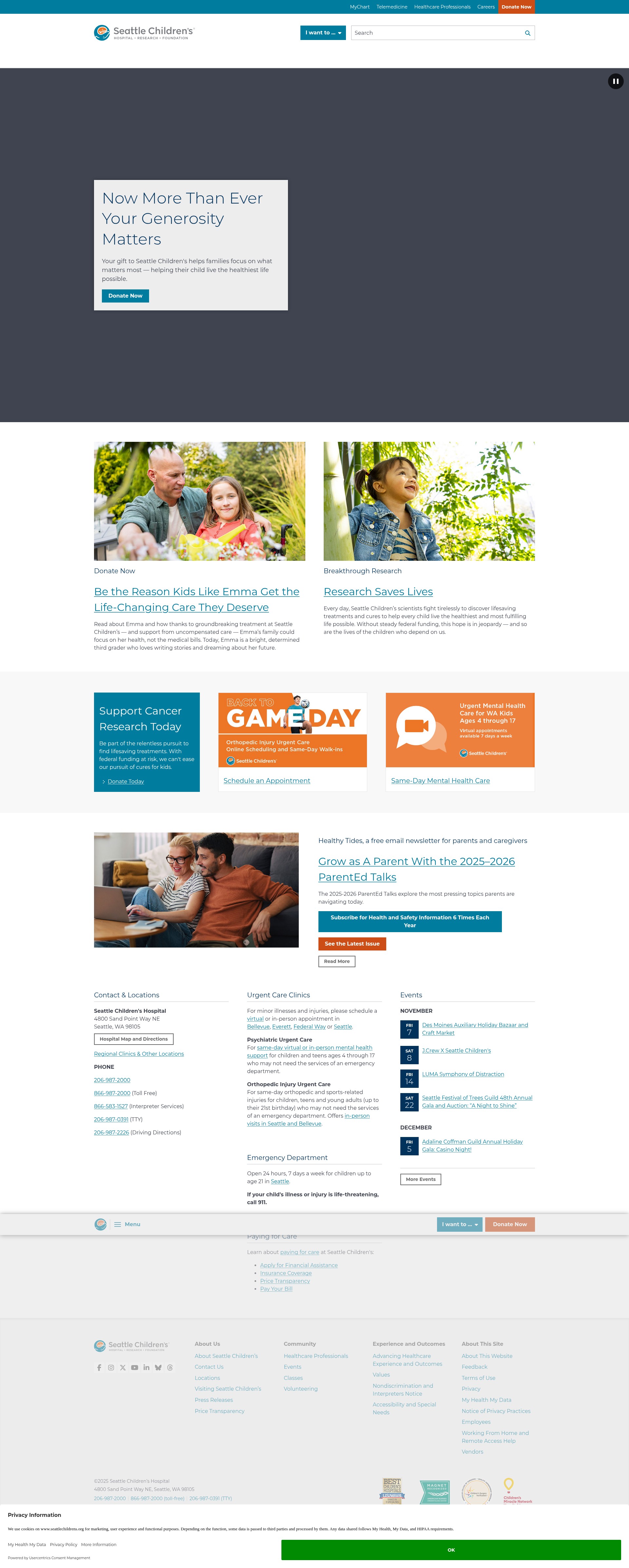 Screenshot of www.seattlechildrens.org