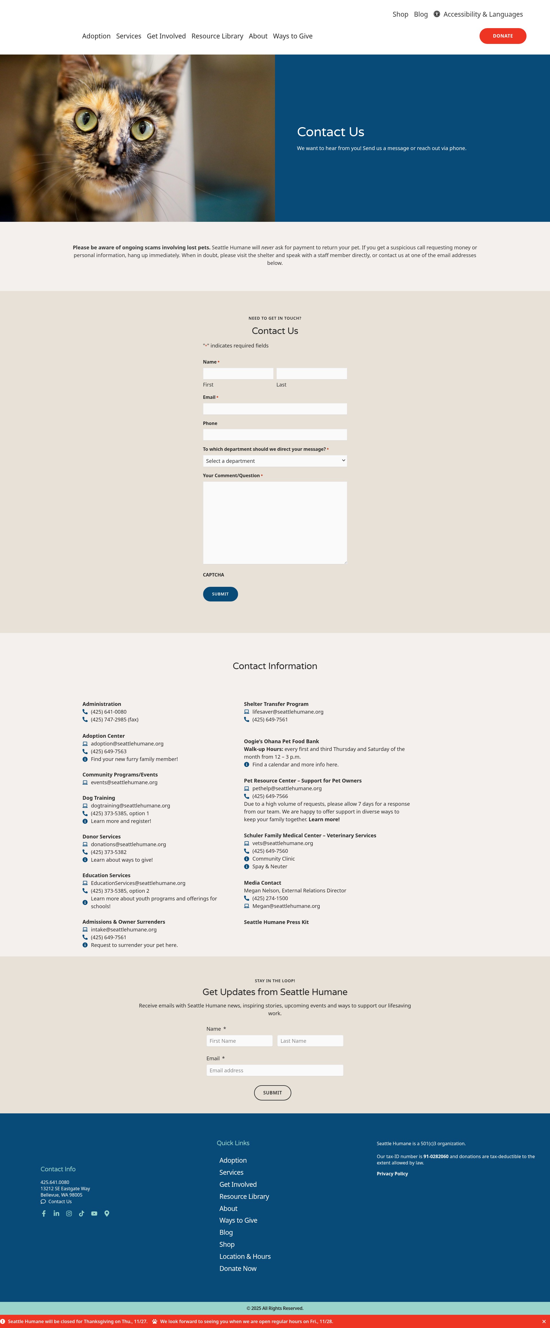 Screenshot of www.seattlehumane.org