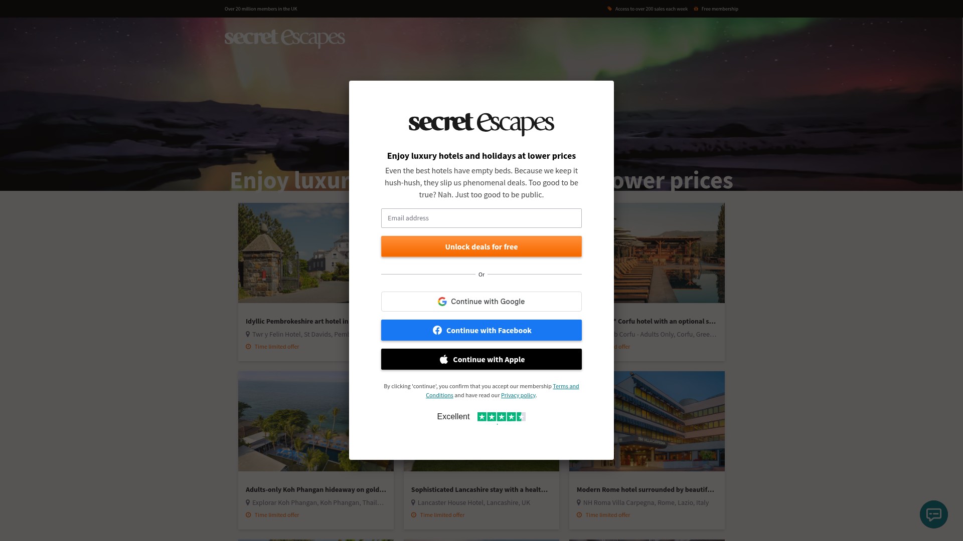 Screenshot of www.secretescapes.com