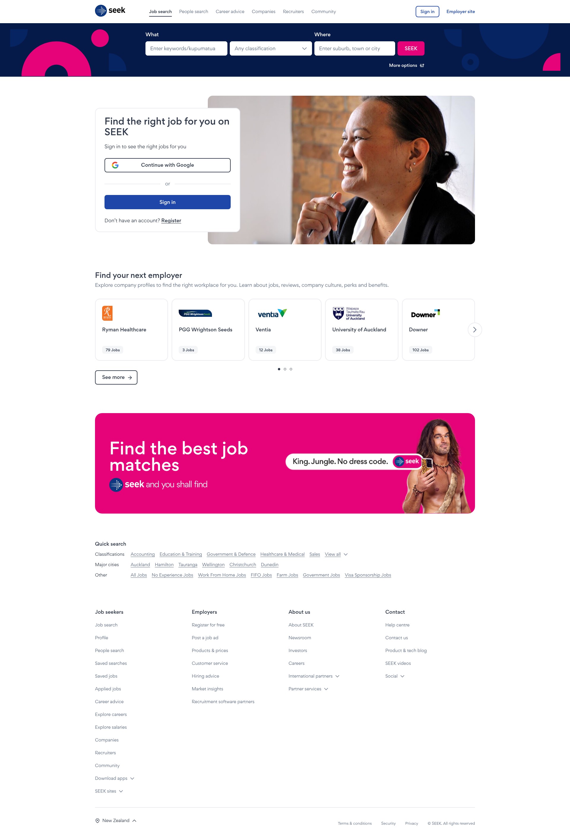 Screenshot of www.seek.co.nz