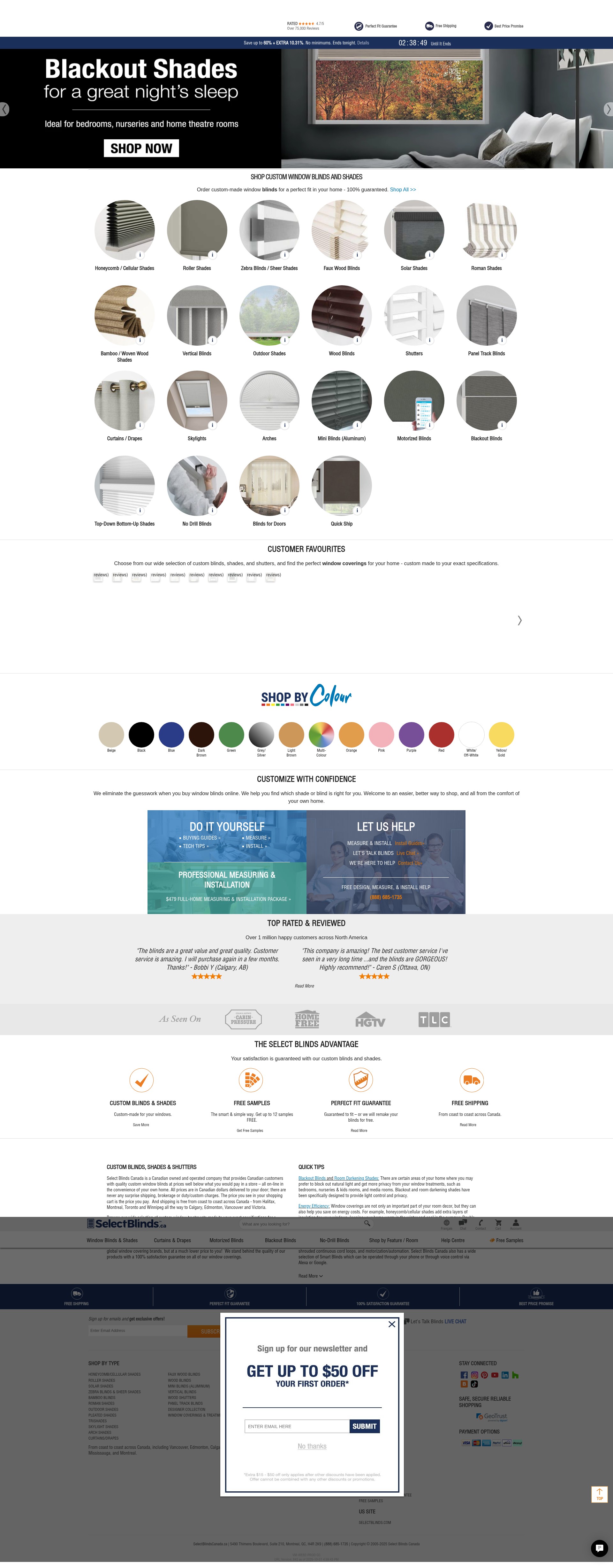 Screenshot of www.selectblindscanada.ca